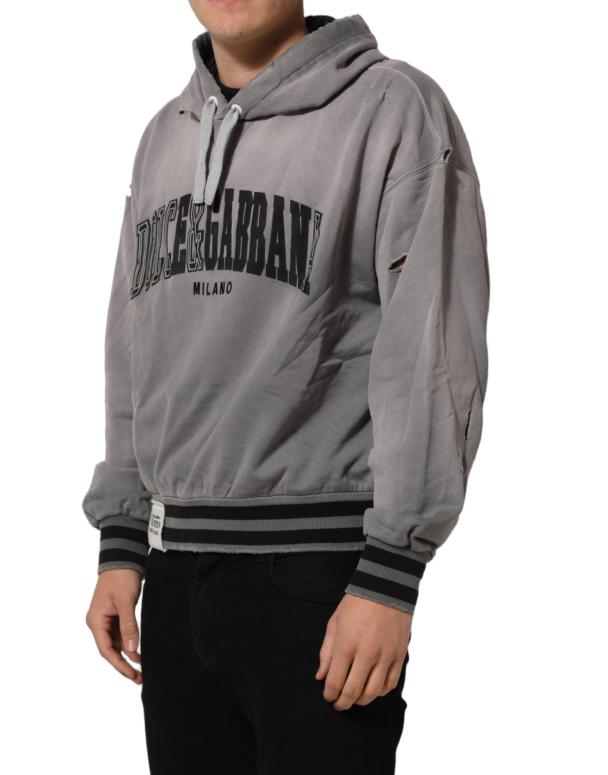 Dolce & Gabbana Gray Graphic Hooded Sweatshirt Men Sweater Dolce & Gabbana