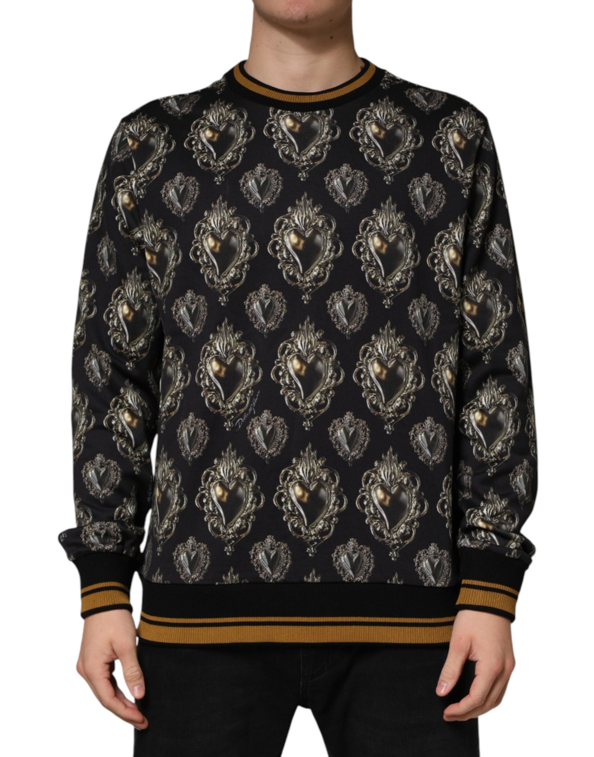 Dolce & Gabbana Black Sacred Heart Cotton Sweatshirt Sweater Dolce & Gabbana