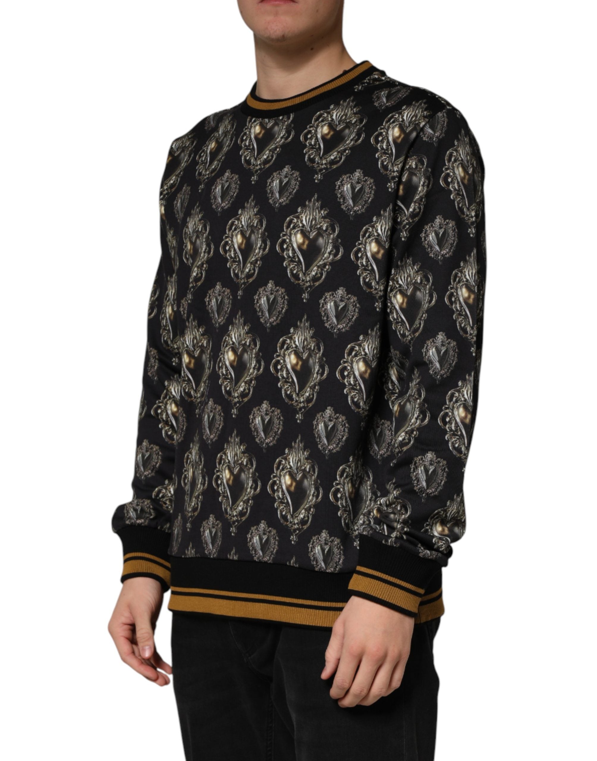 Dolce & Gabbana Black Sacred Heart Cotton Sweatshirt Sweater Dolce & Gabbana