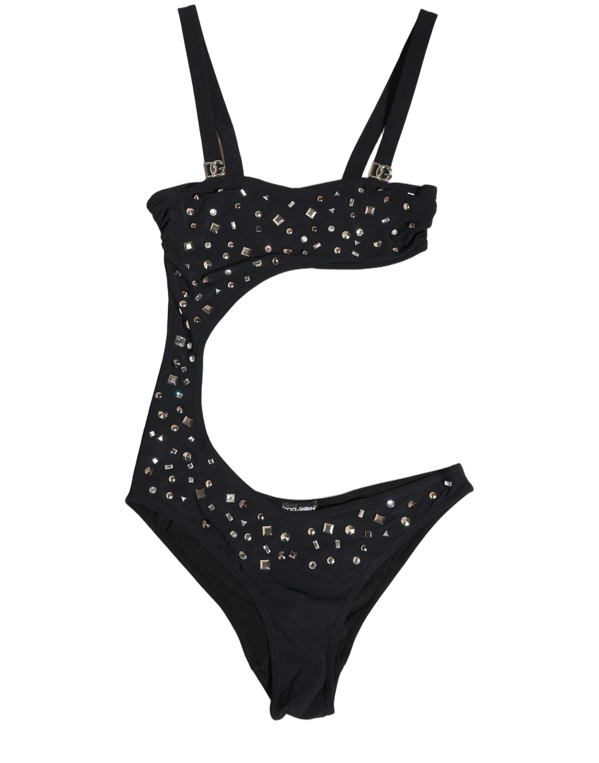 Dolce & Gabbana Black Embellished Cutout Bandeau One Piece Swimwear Dolce & Gabbana