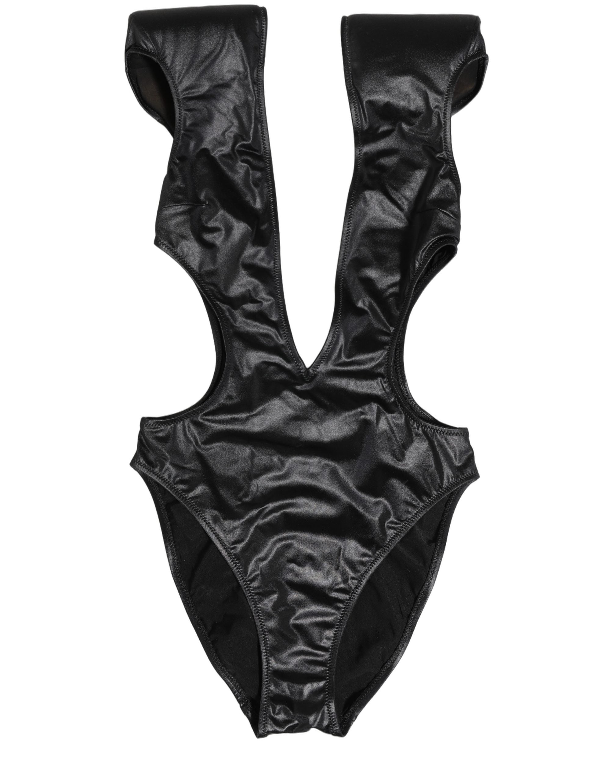 Dolce & Gabbana Black Deep V-Neck Cutout One Piece Swimwear Dolce & Gabbana