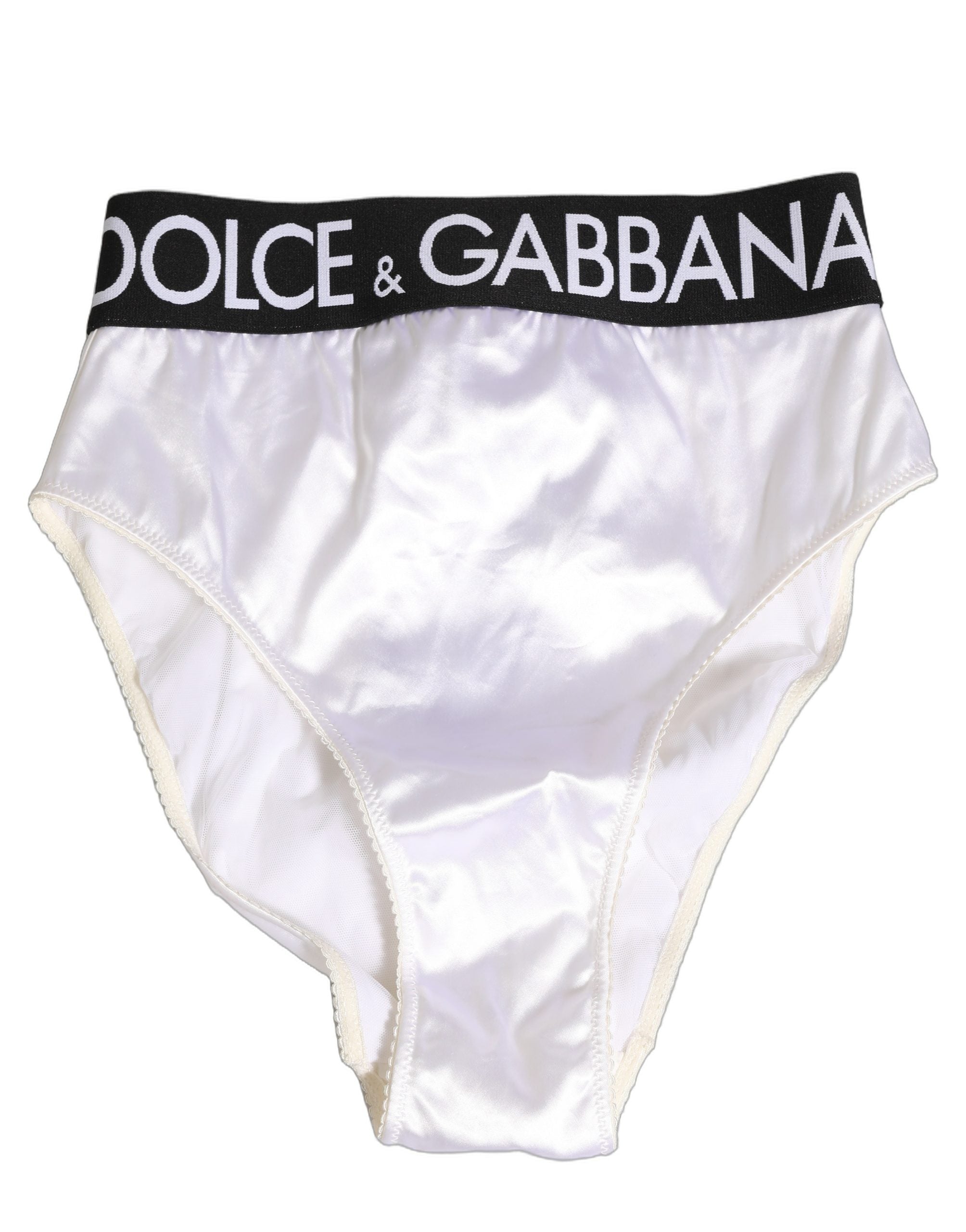 Dolce & Gabbana White Satin High-Waist Brief Logo Women Underwear Dolce & Gabbana