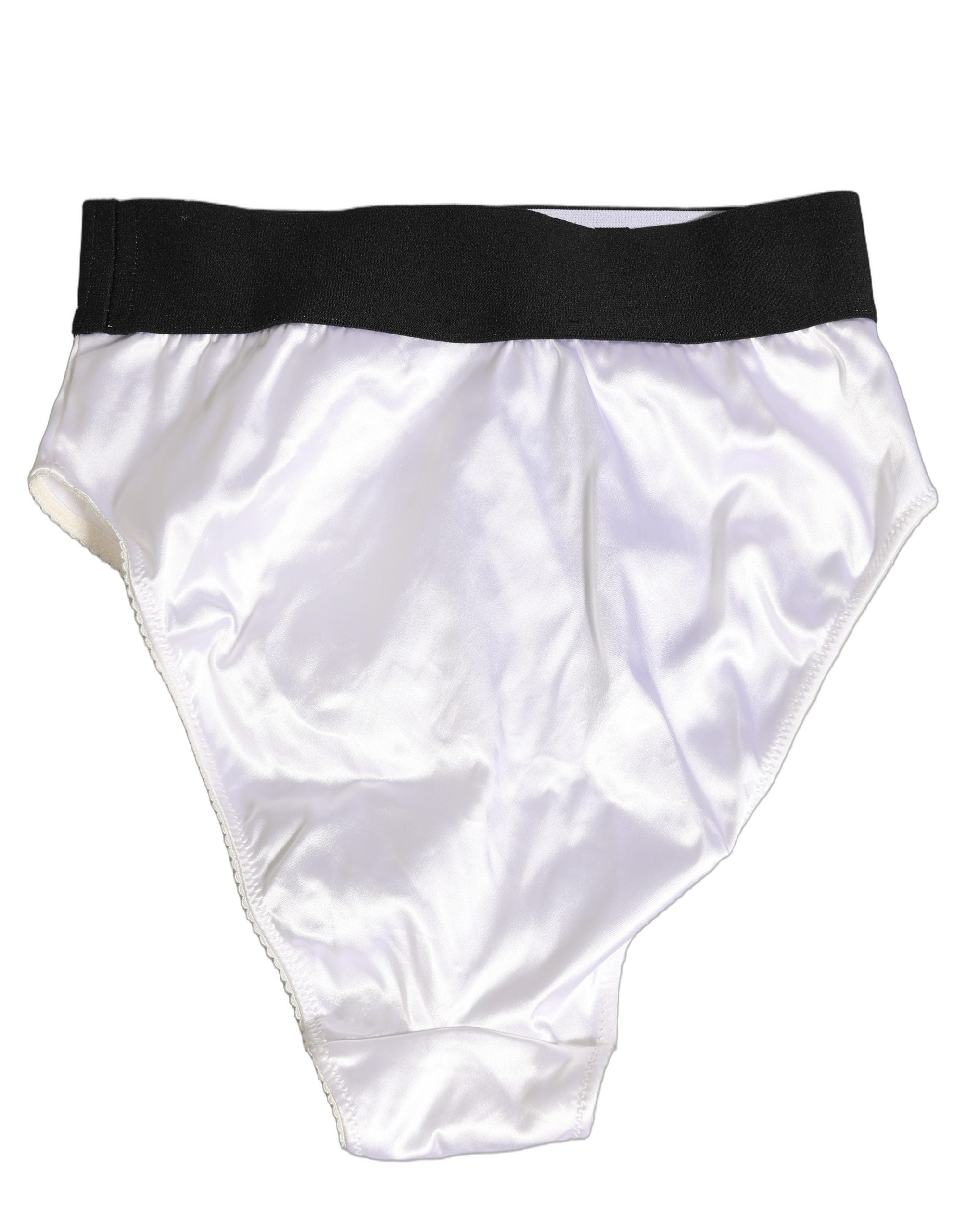Dolce & Gabbana White Satin High-Waist Brief Logo Women Underwear Dolce & Gabbana