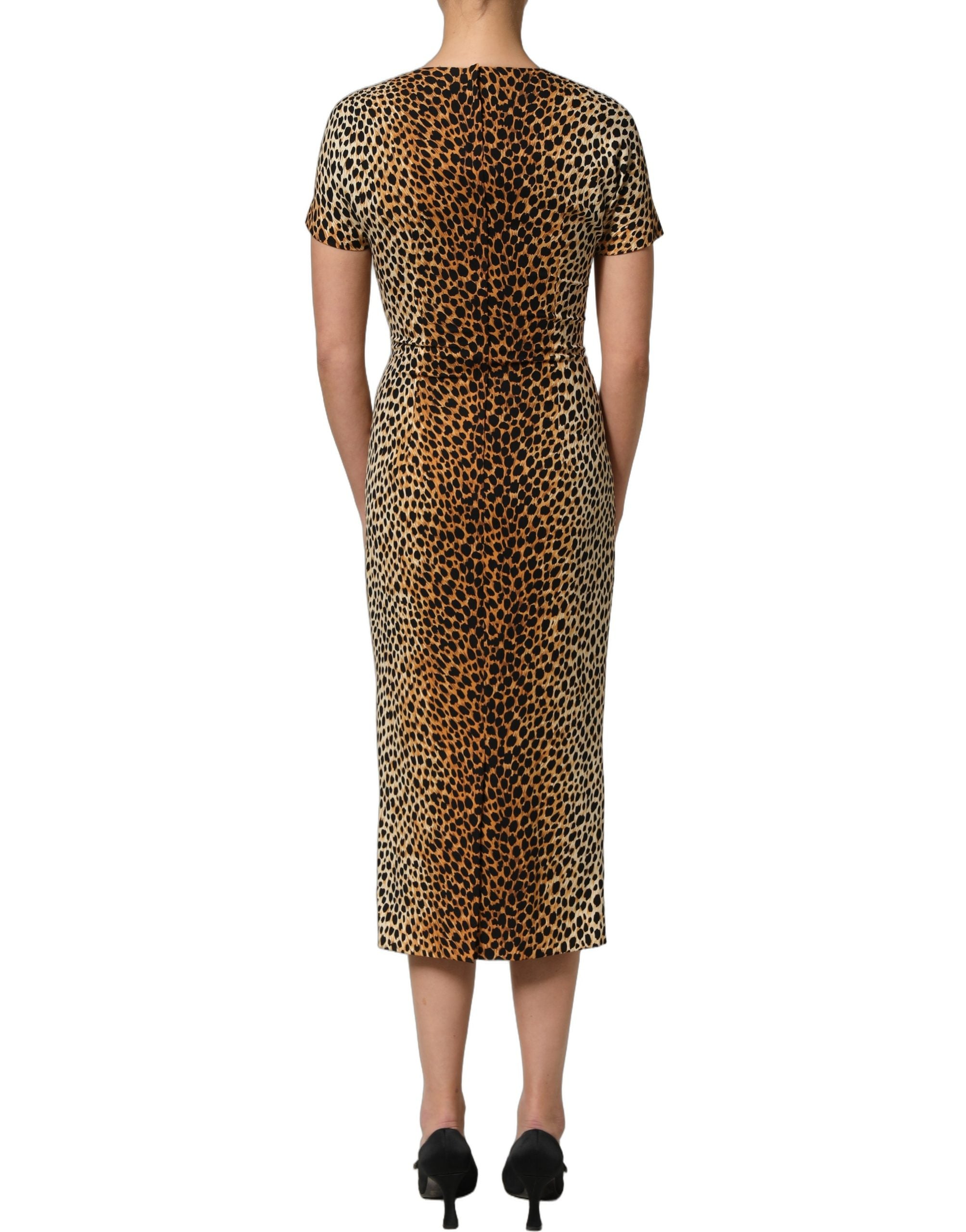 Dolce & Gabbana Brown Leopard Print Silk Sheath Midi Dress Dolce & Gabbana