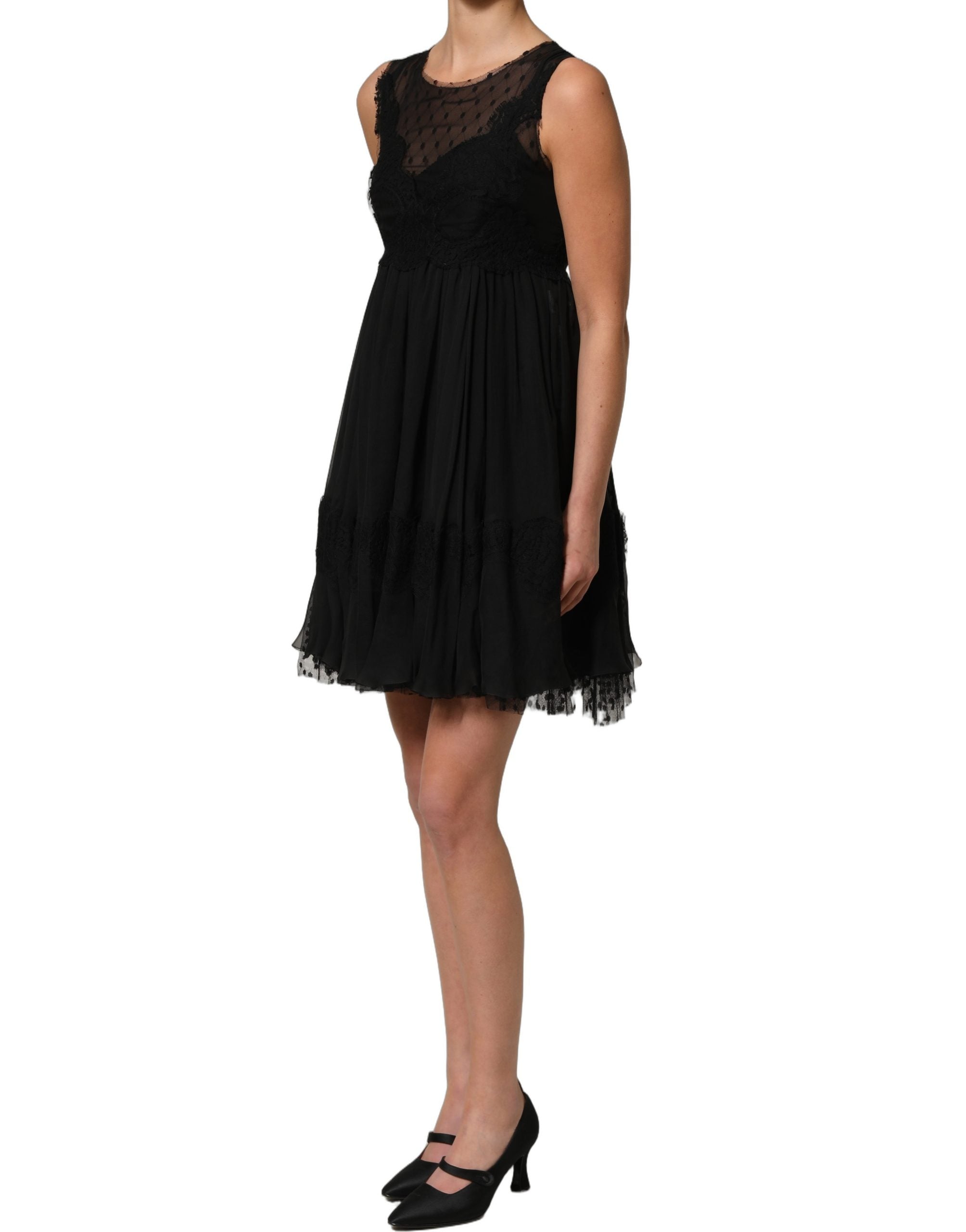 Dolce & Gabbana Black Lace Trim Sleeveless A-line Mini Dress Dolce & Gabbana
