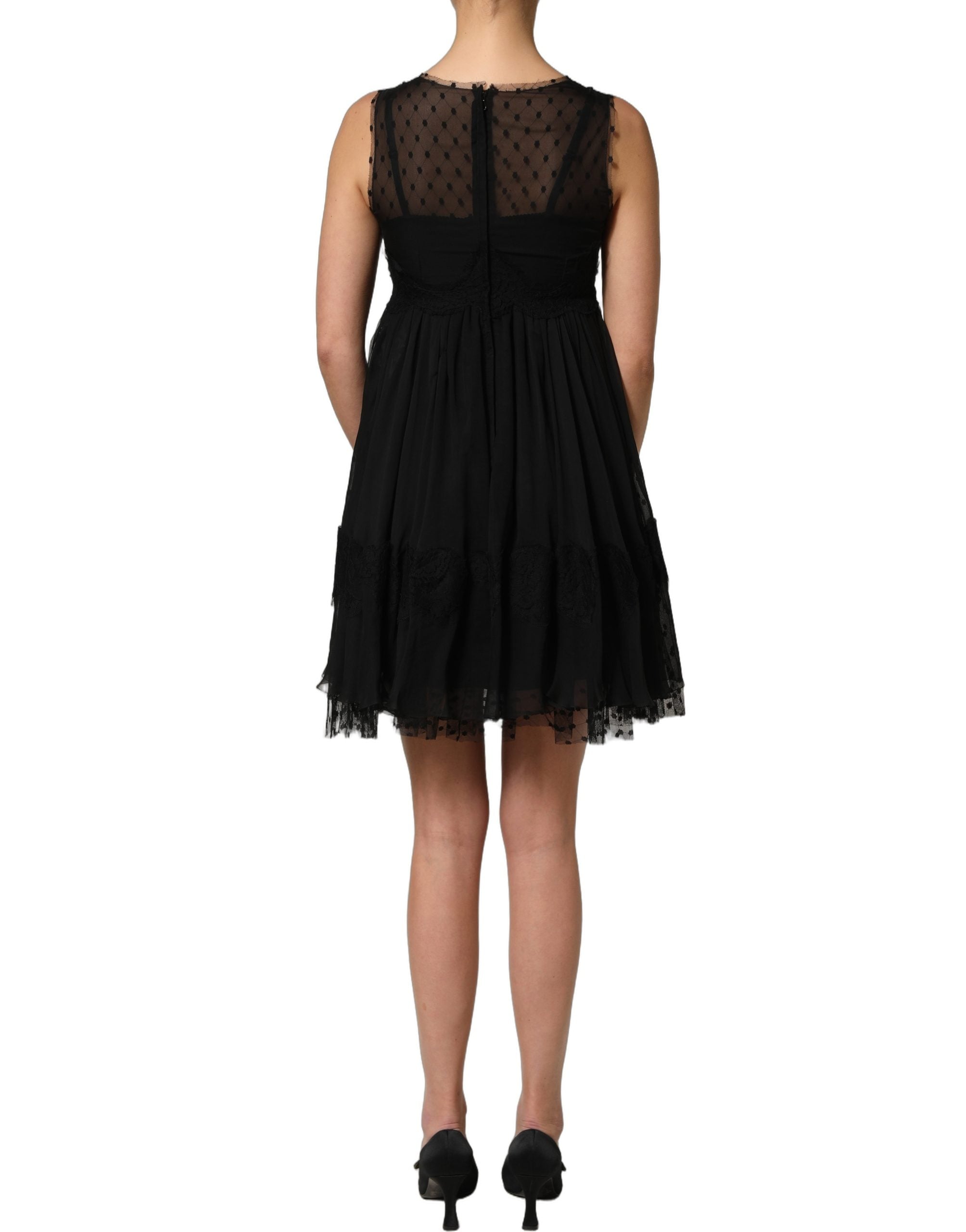 Dolce & Gabbana Black Lace Trim Sleeveless A-line Mini Dress Dolce & Gabbana