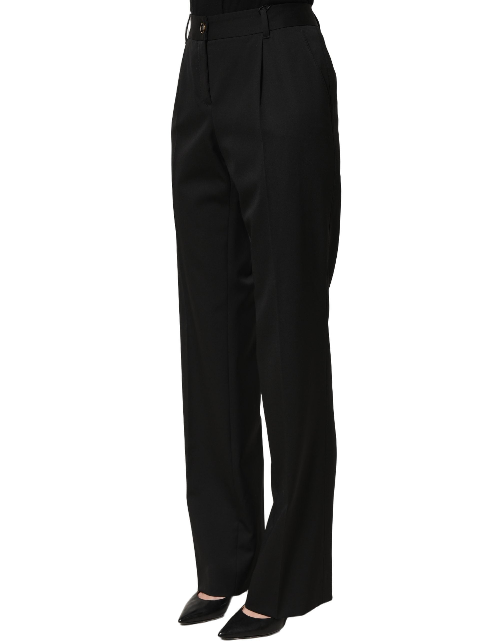Dolce & Gabbana Black High Waist Straight Dress Trouser Pants Dolce & Gabbana