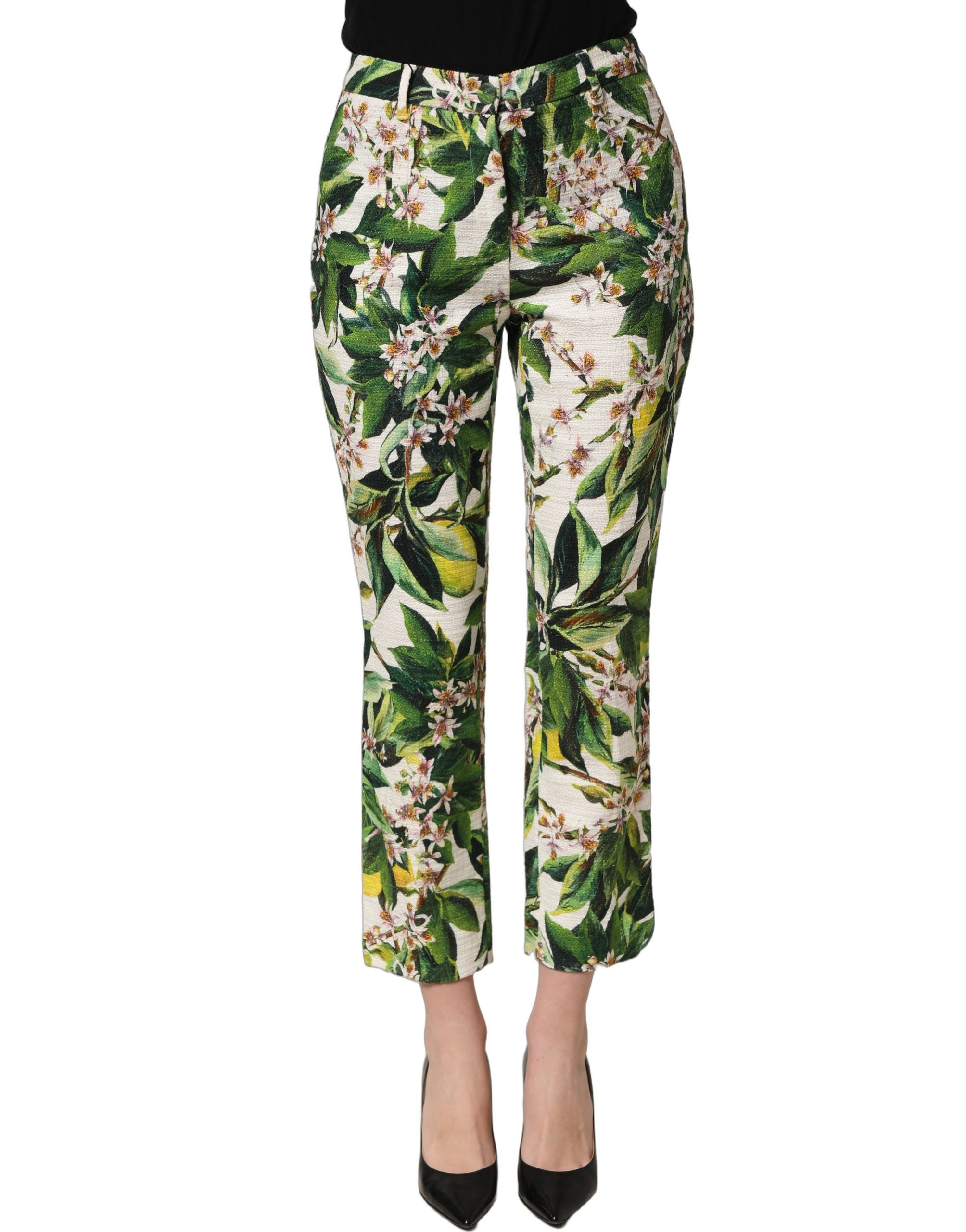 Dolce & Gabbana White Floral Print Cropped Straight Pants Dolce & Gabbana