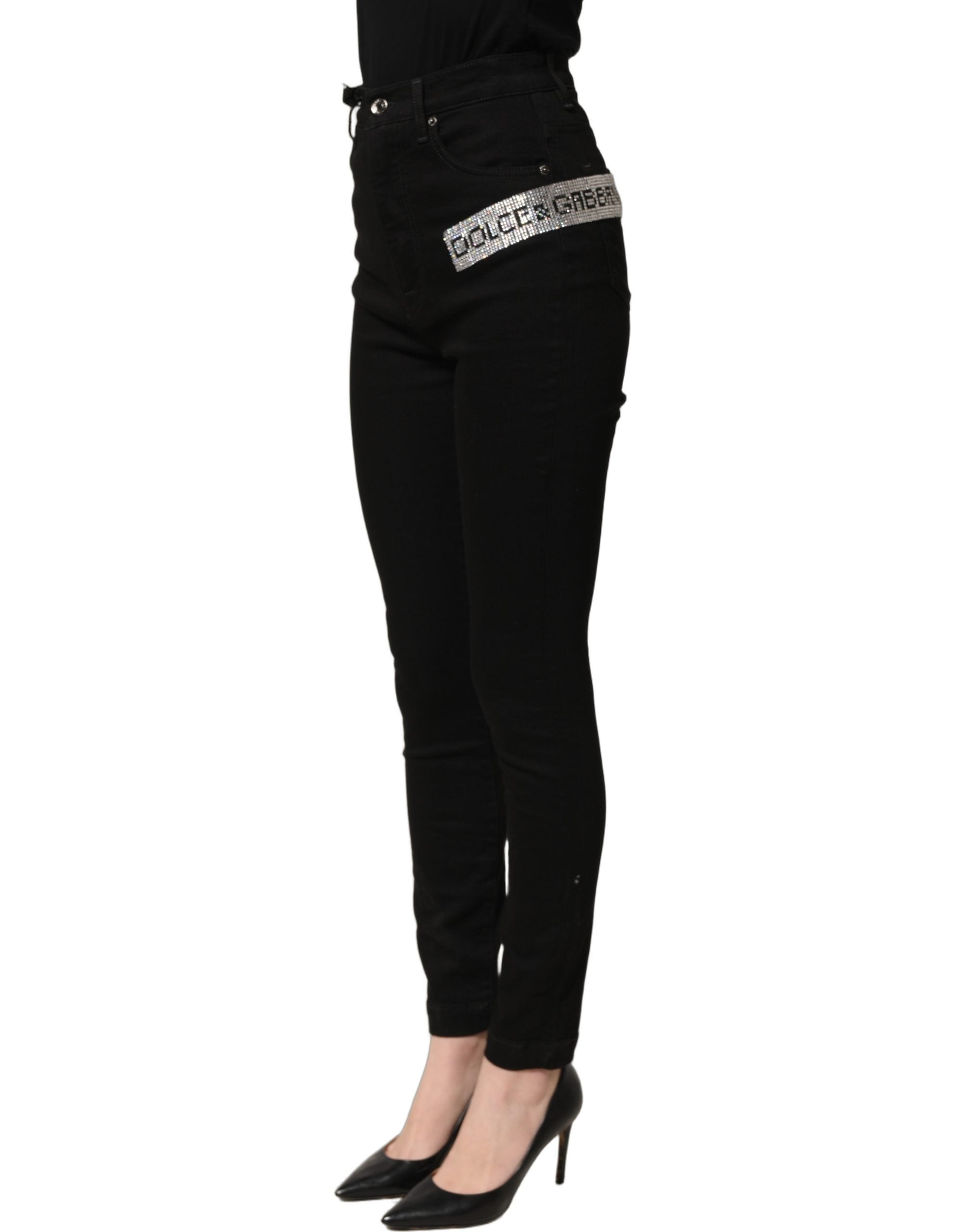 Dolce & Gabbana Black Grace Rhinestone HighWaist Denim Jeans Dolce & Gabbana