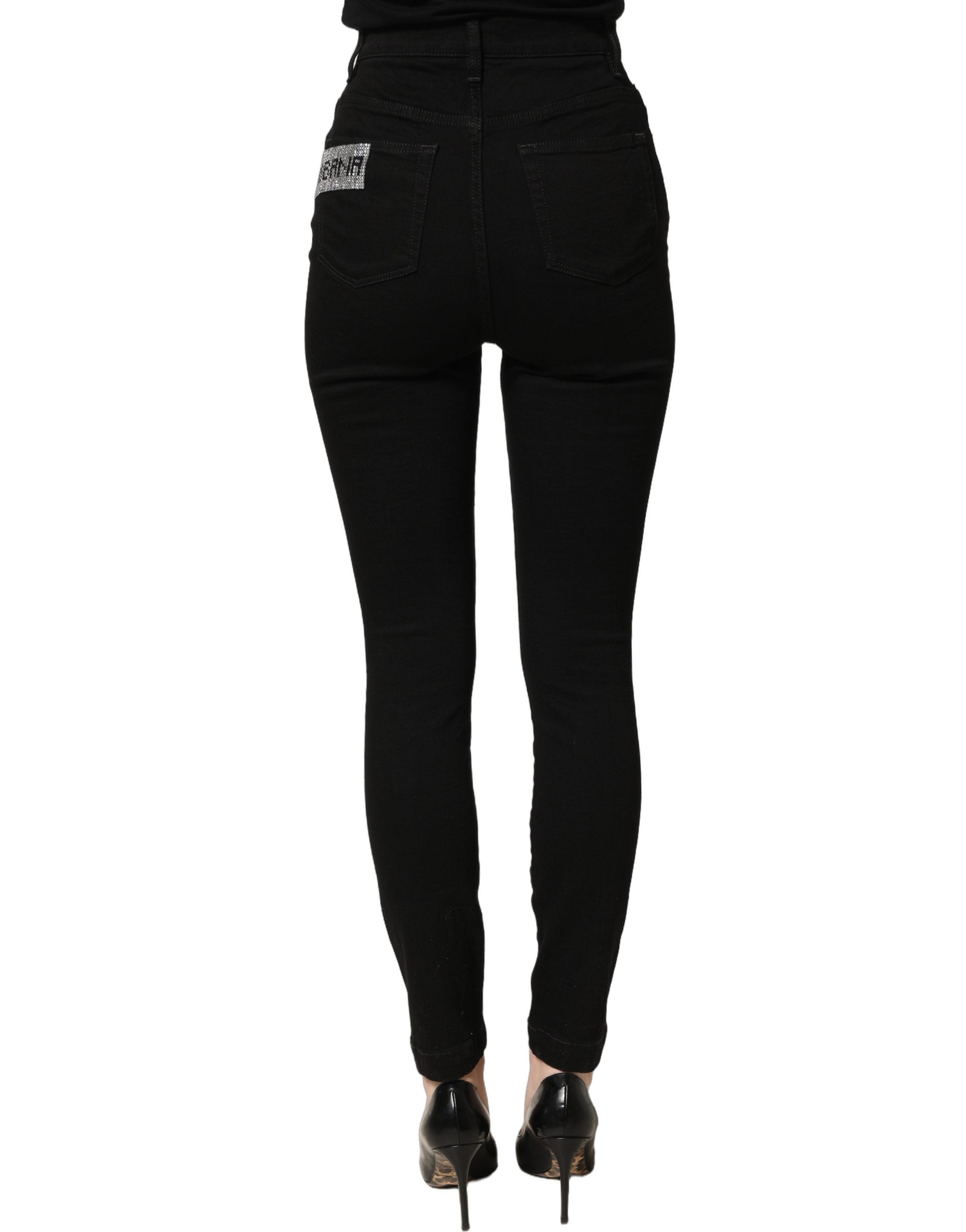 Dolce & Gabbana Black Grace Rhinestone HighWaist Denim Jeans Dolce & Gabbana