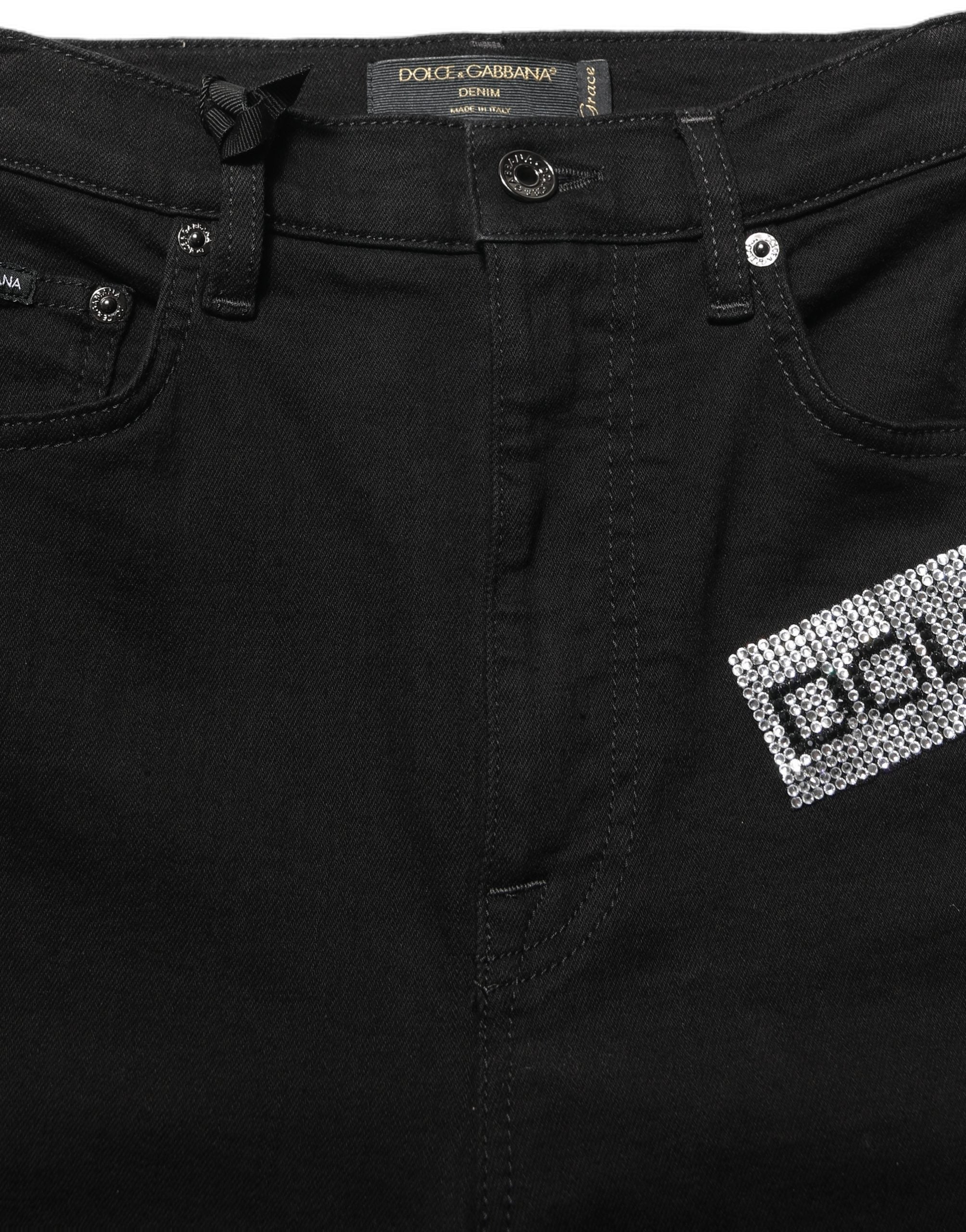 Dolce & Gabbana Black Grace Rhinestone HighWaist Denim Jeans Dolce & Gabbana