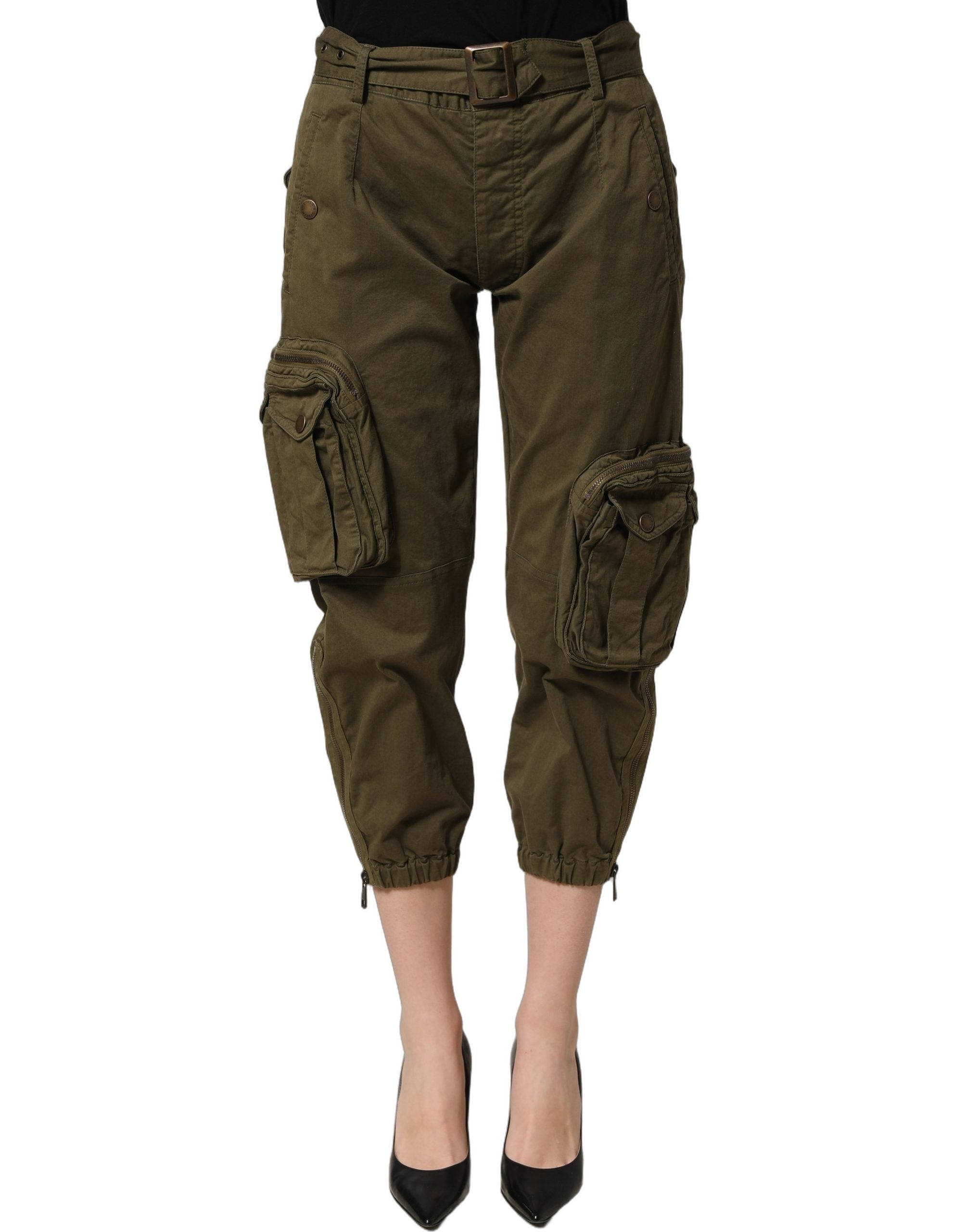 Dolce & Gabbana Olive Green High Waist Cargo Trouser Pants Dolce & Gabbana
