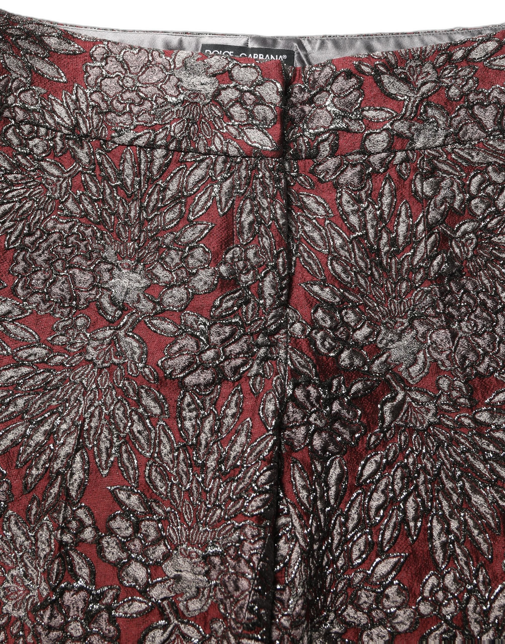 Dolce & Gabbana Burgundy Grey Floral Jacquard Straight Pants Dolce & Gabbana