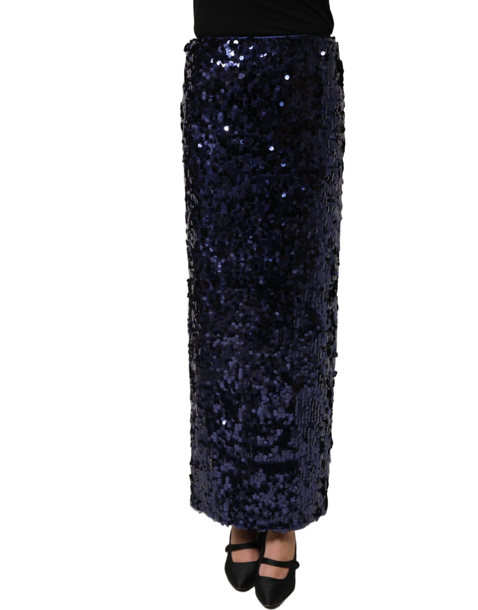 Dolce & Gabbana Blue Sequin High Waist PencilCut Midi Skirt Dolce & Gabbana