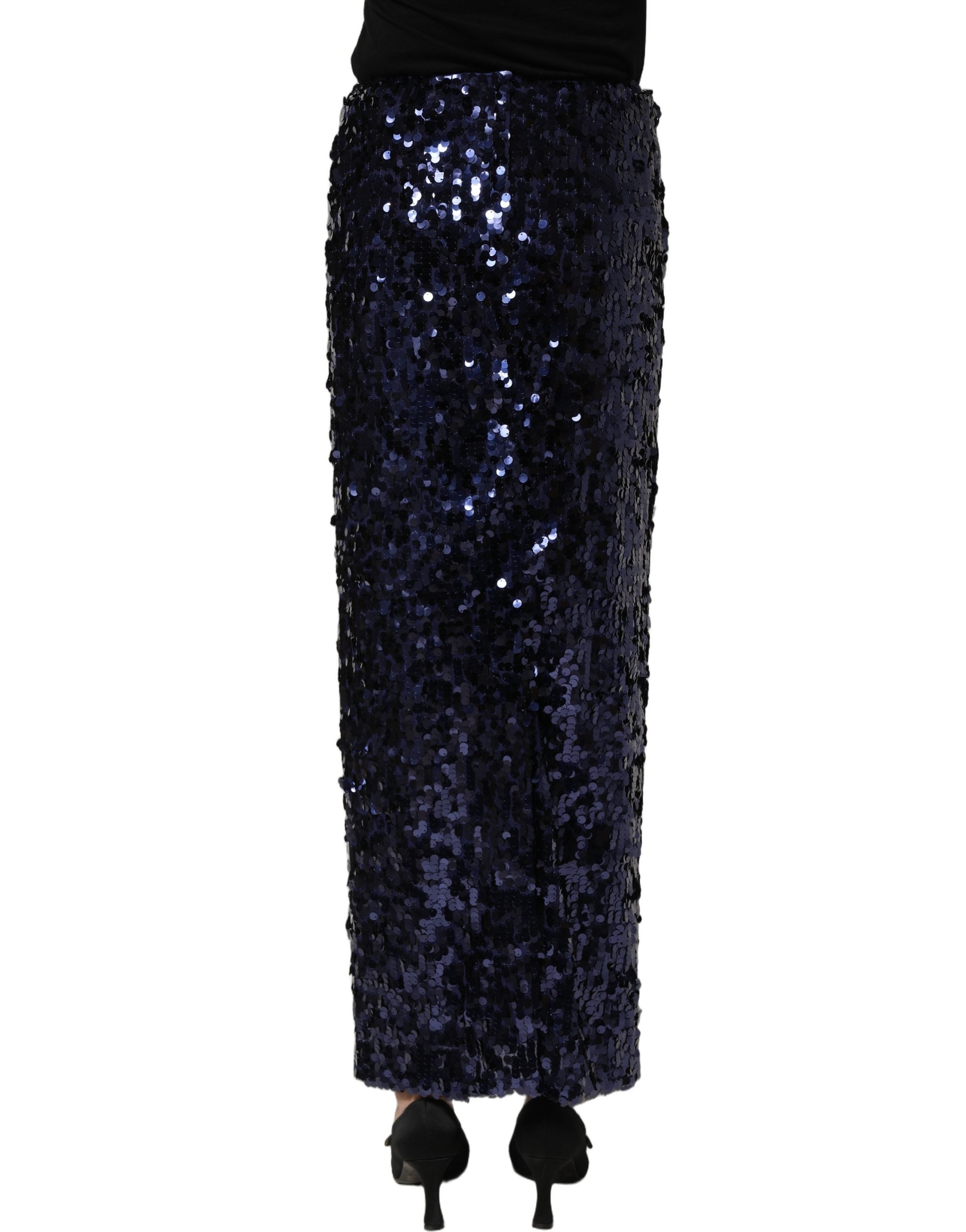 Dolce & Gabbana Blue Sequin High Waist PencilCut Midi Skirt Dolce & Gabbana
