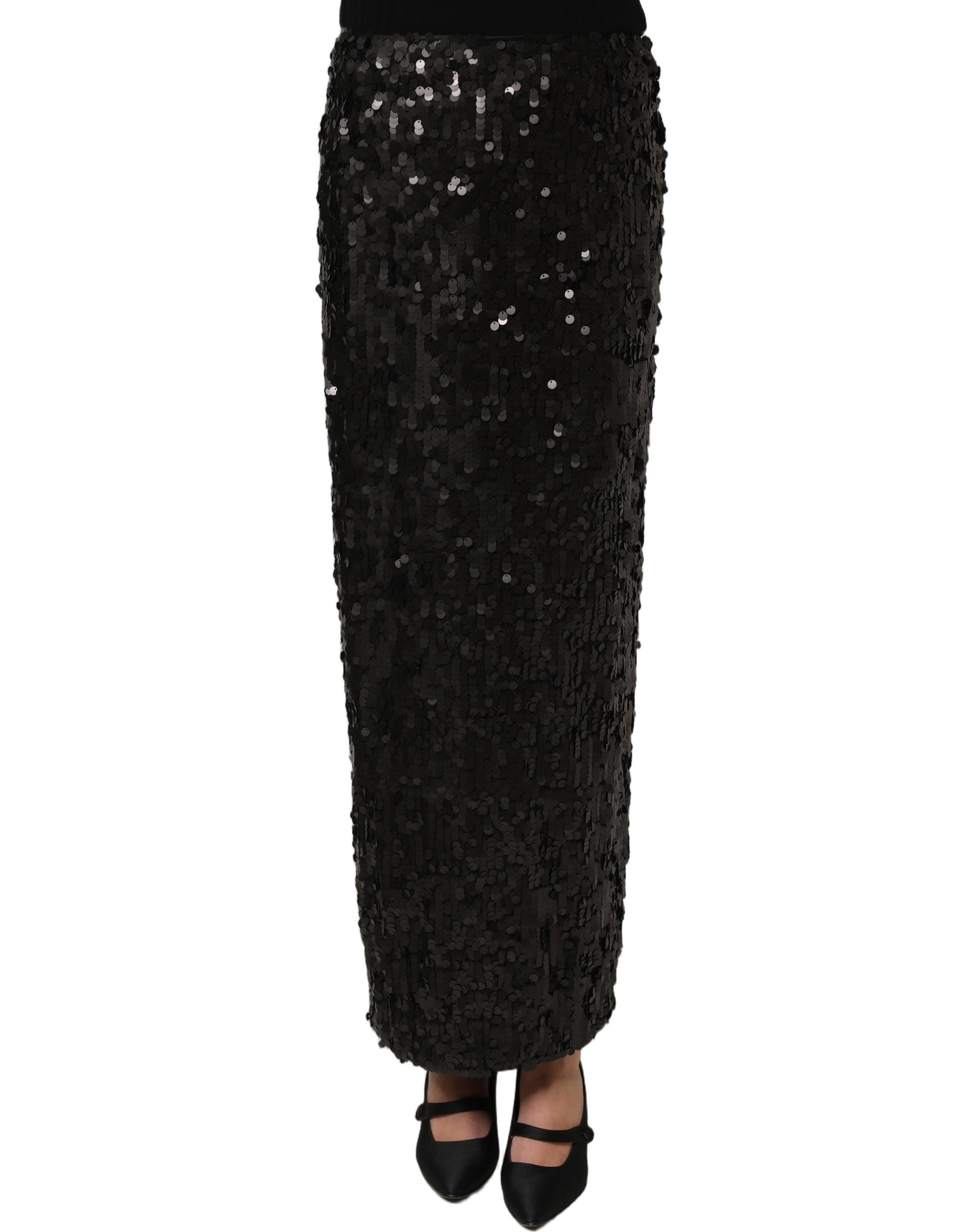 Dolce & Gabbana Black Sequin High Waist Pencil Midi Skirt Dolce & Gabbana
