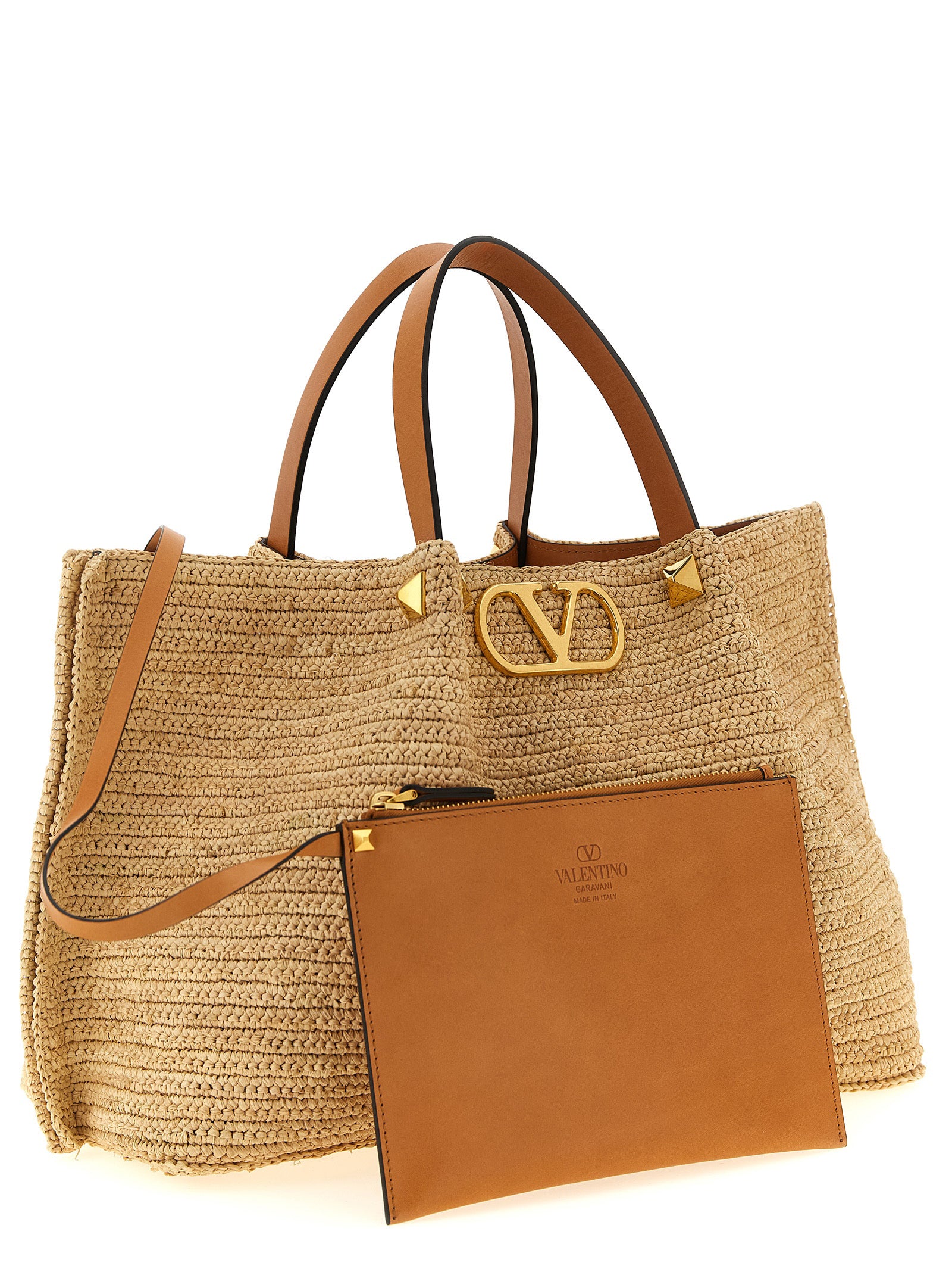 Valentino Garavani Beige Straw Tote Bag Valentino Garavani