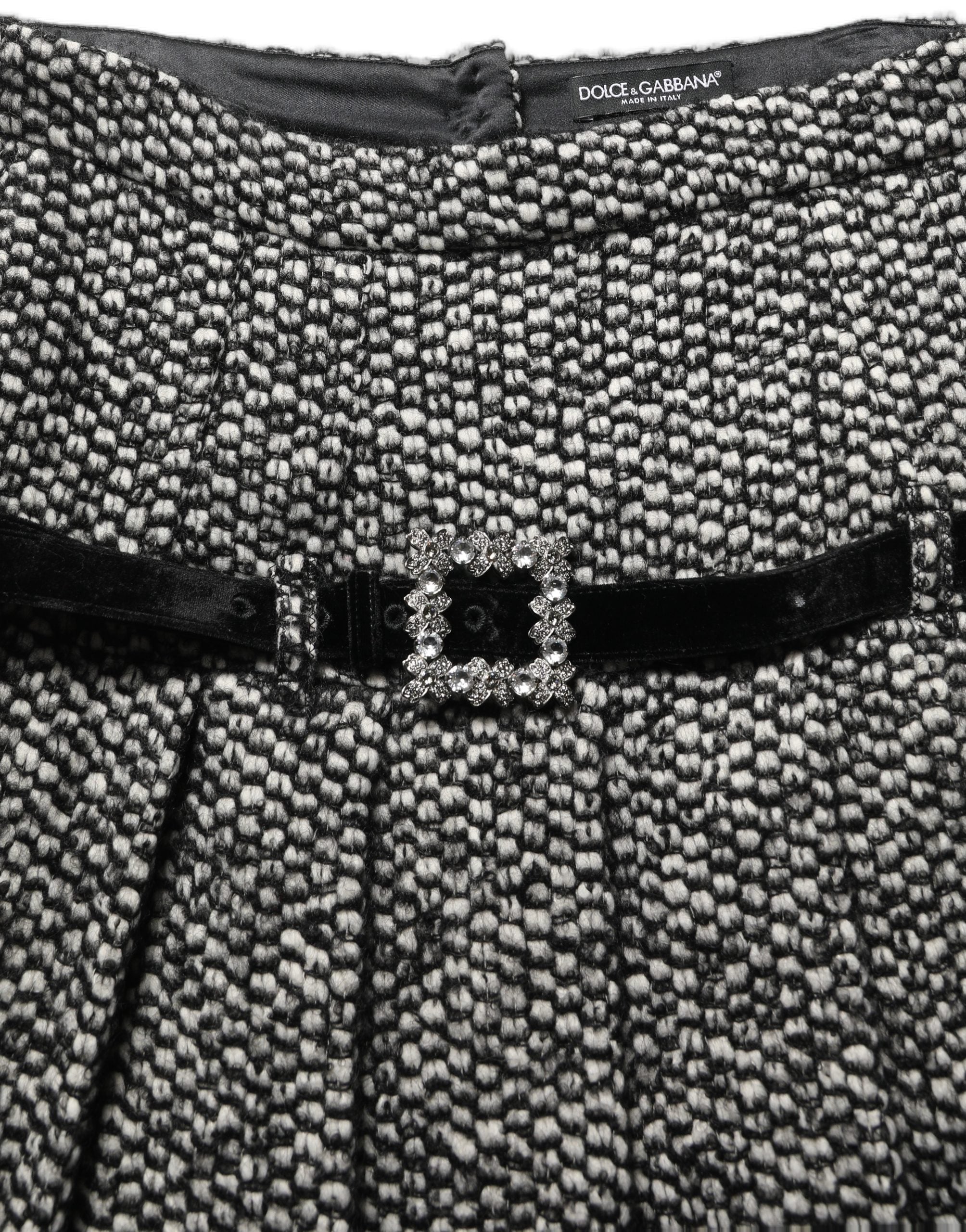 Dolce & Gabbana Black White Tweed High Waist Pleated Skirt Dolce & Gabbana