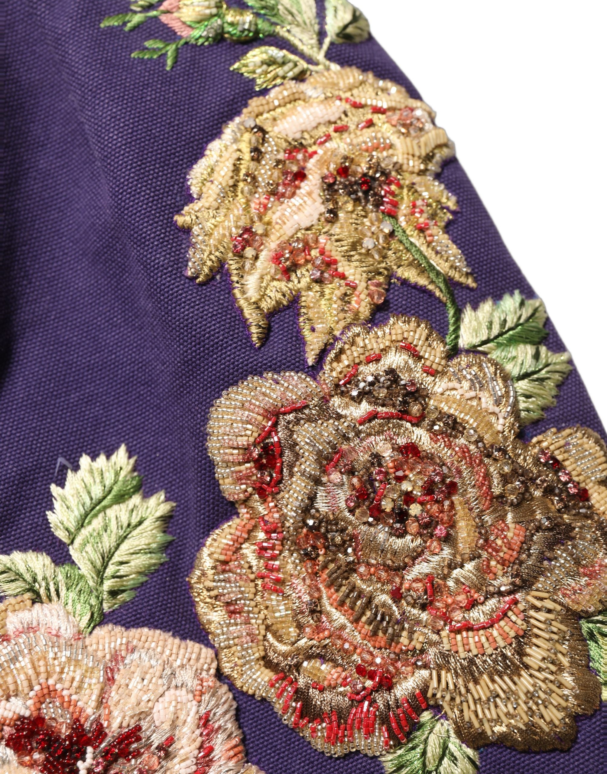 Dolce & Gabbana Purple Floral Embellsihed MidWaist Mini Skirt Dolce & Gabbana
