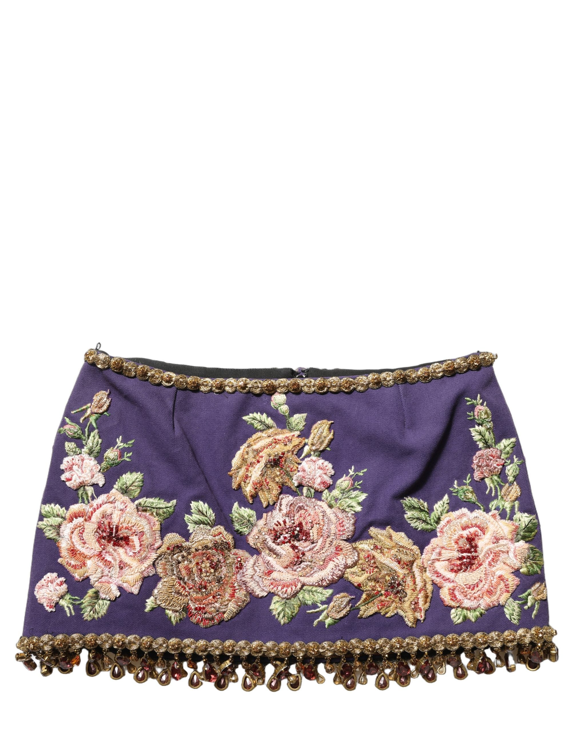 Dolce & Gabbana Purple Floral Embellsihed MidWaist Mini Skirt Dolce & Gabbana