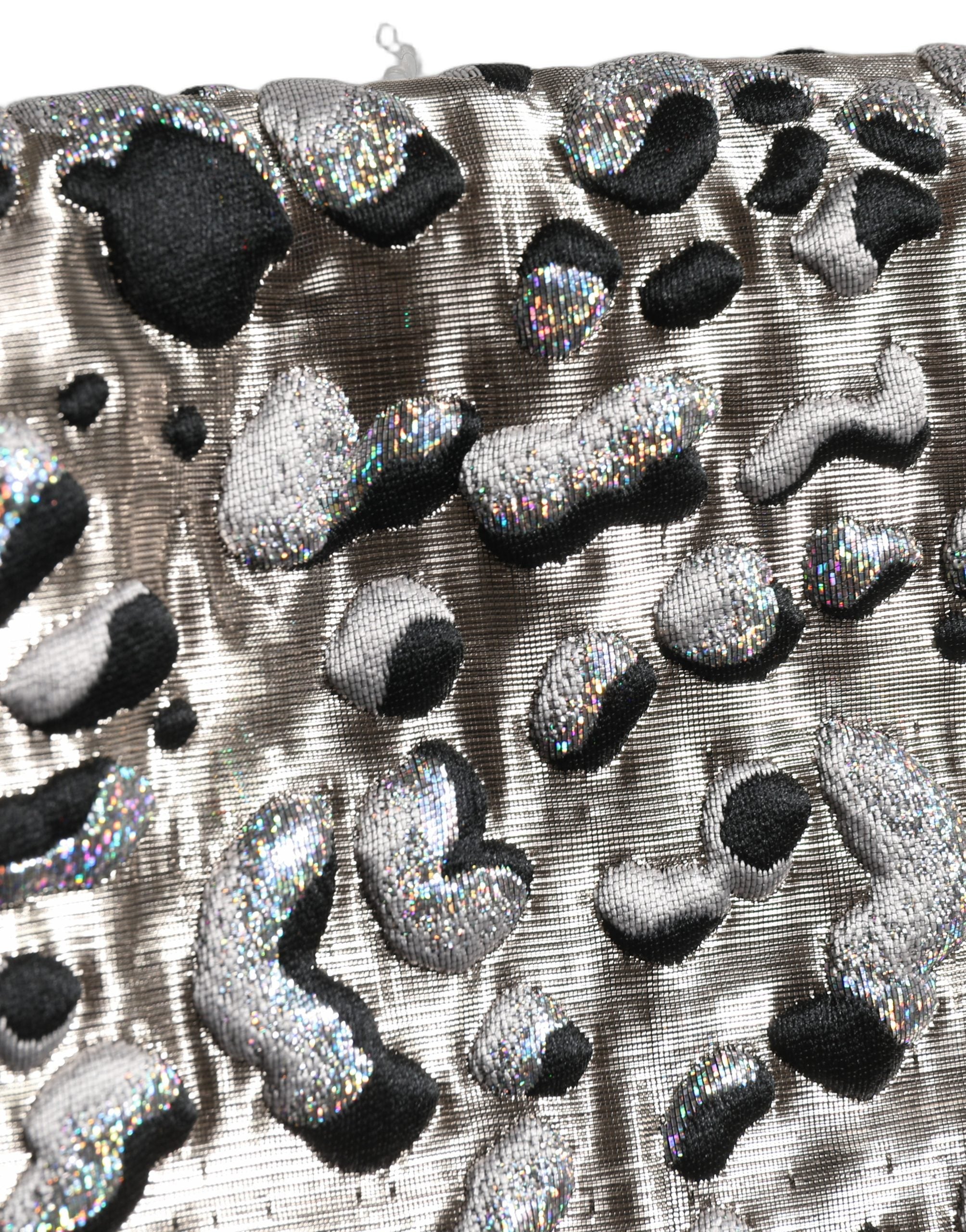 Dolce & Gabbana Silver Leopard Jacquard Mid Waist Mini Skirt Dolce & Gabbana