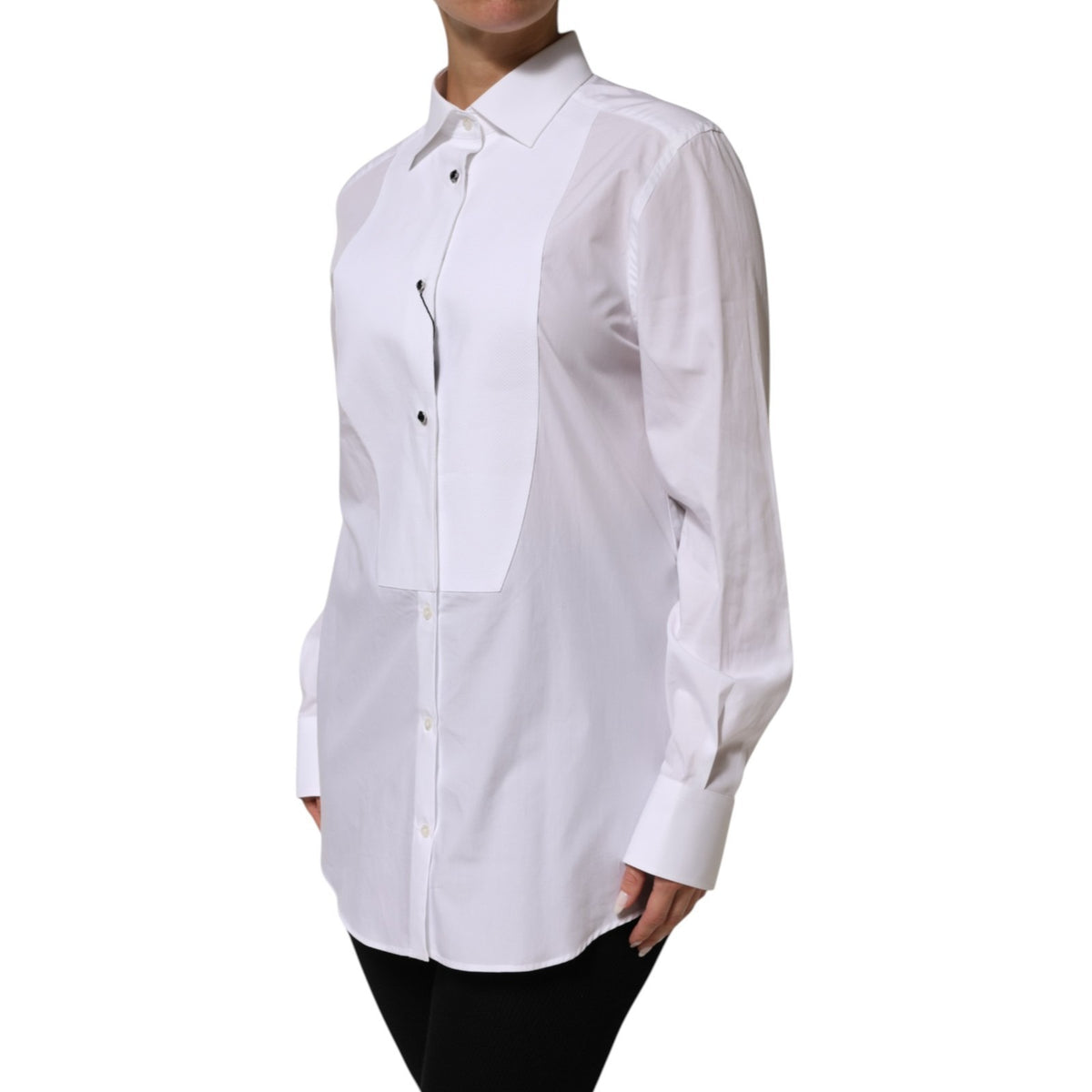 Dolce & Gabbana White Cotton Tuxedo Bib Long Sleeve Dress Shirt