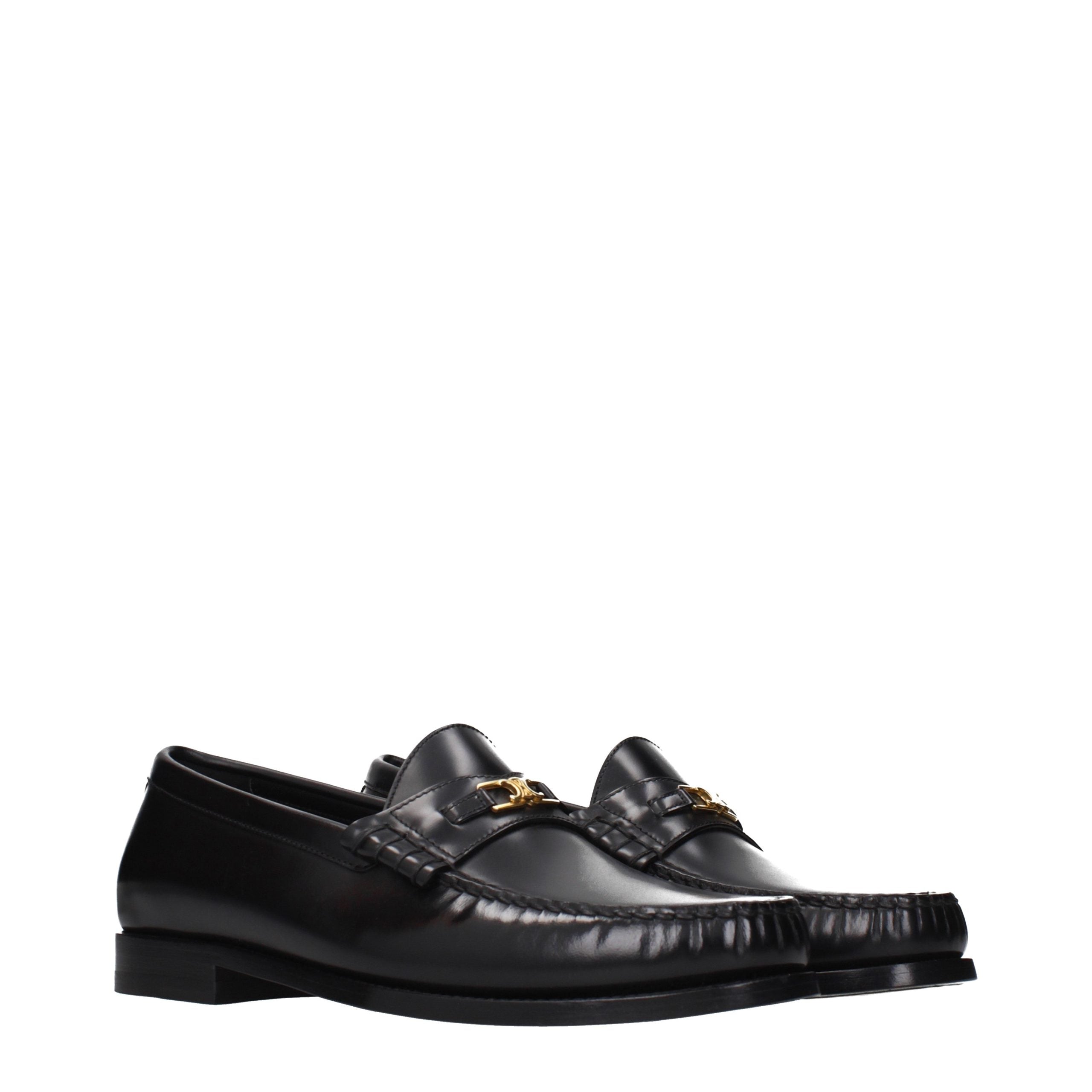Celine Black Leather Slip-On Loafers Celine