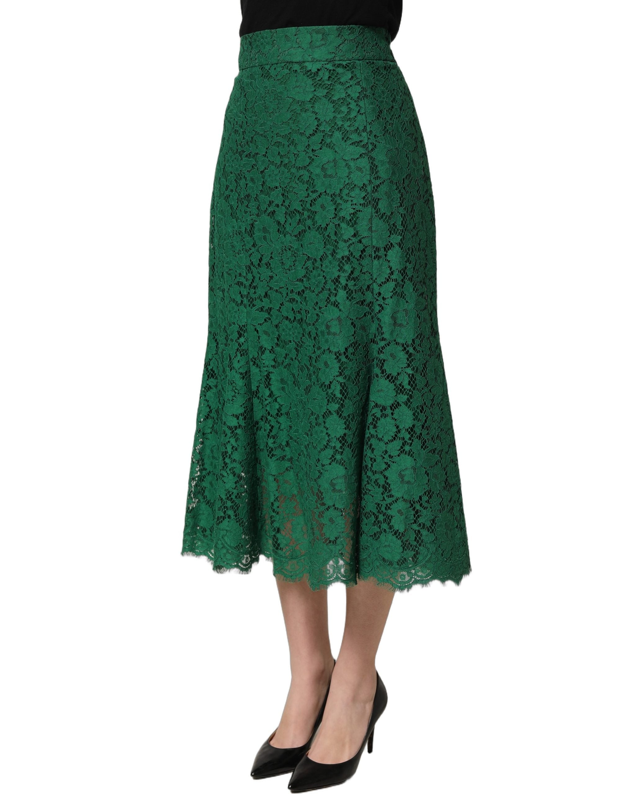Dolce & Gabbana Green Lace High Waist Mermaid Midi Skirt Dolce & Gabbana