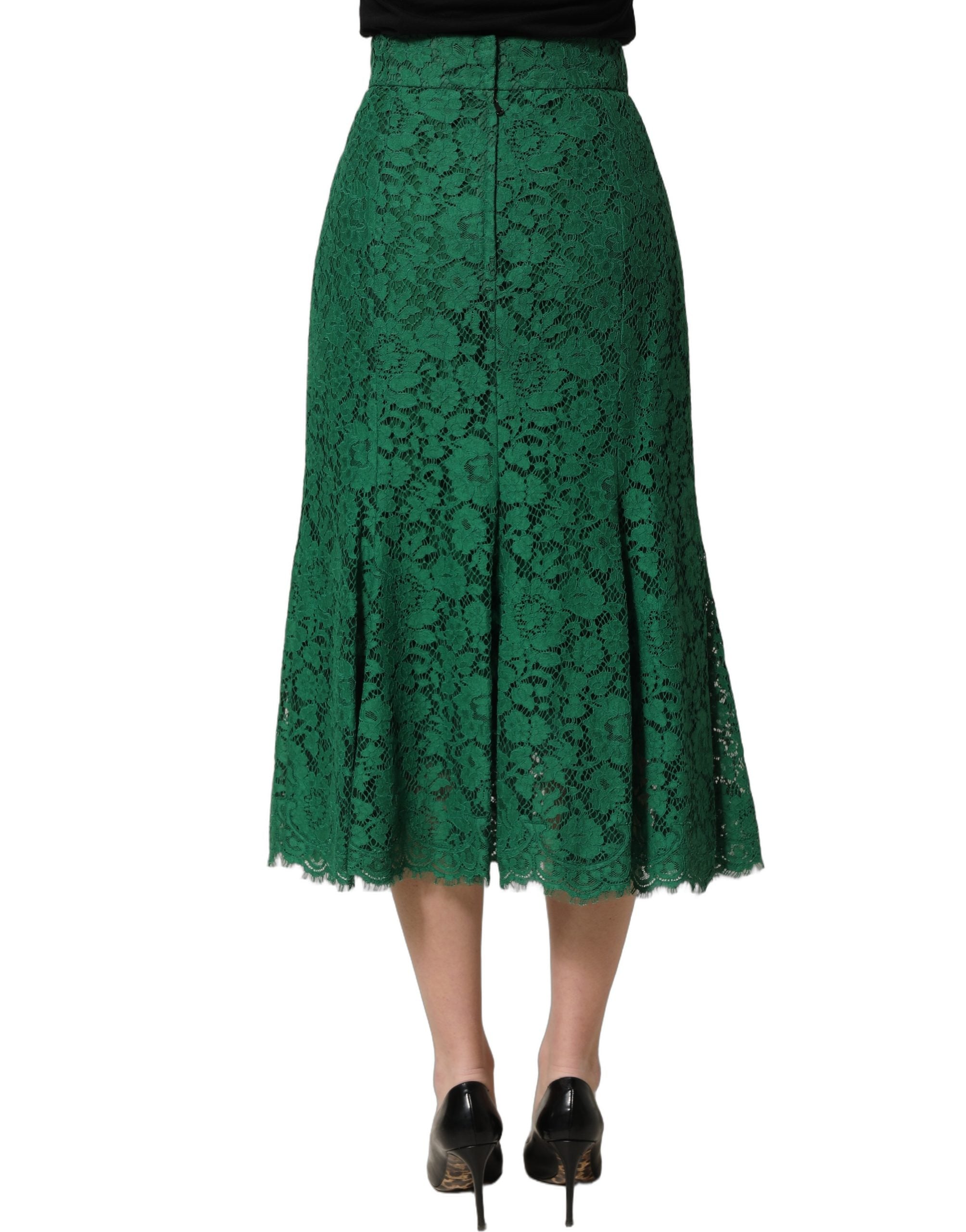 Dolce & Gabbana Green Lace High Waist Mermaid Midi Skirt Dolce & Gabbana