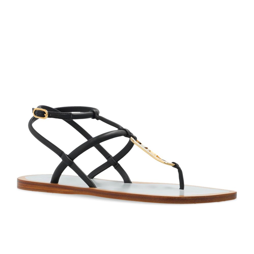 Fendi Black Leather Flat Sandals Fendi