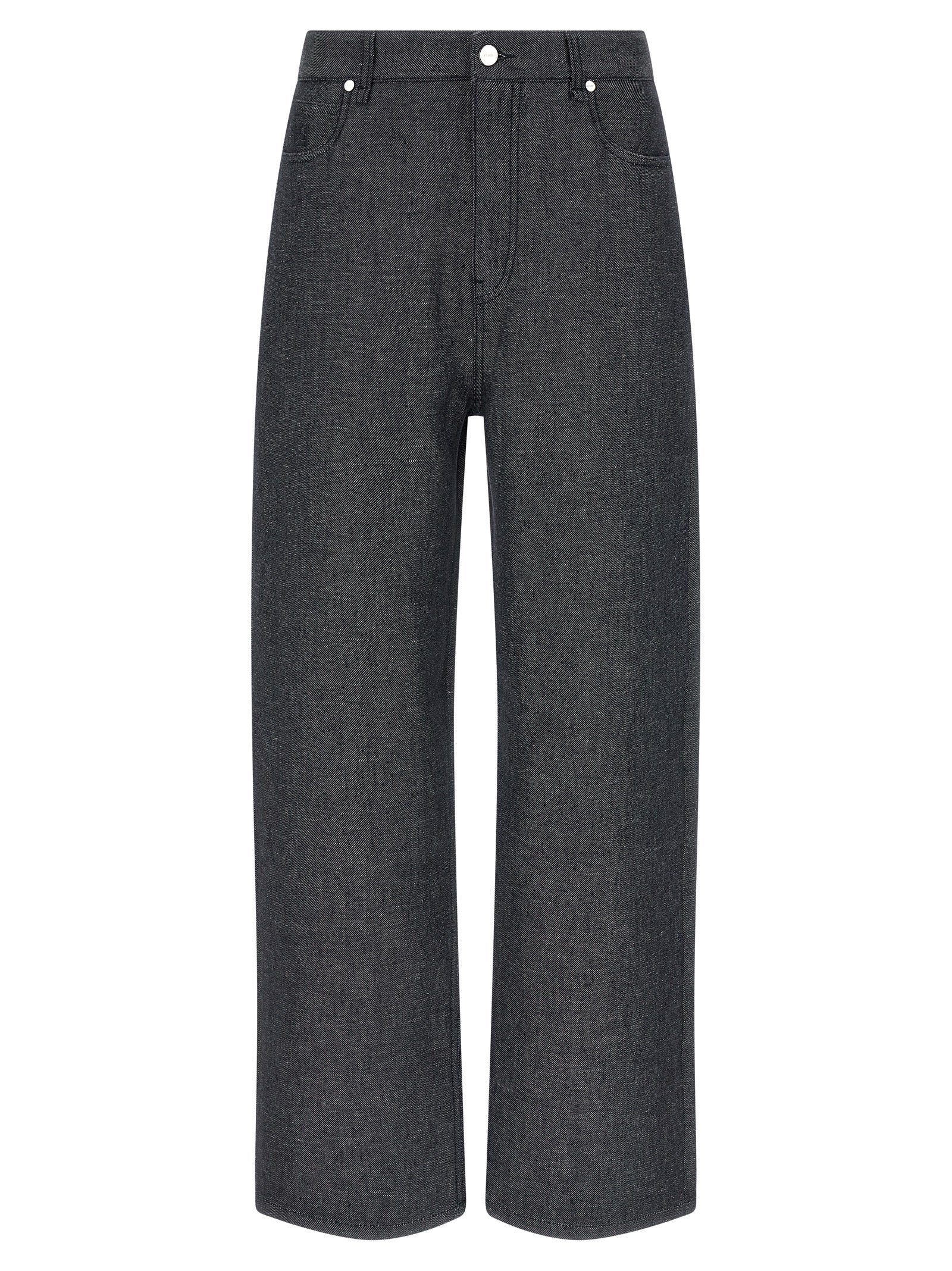 Fendi Gray Linen Straight-Leg Jeans Fendi