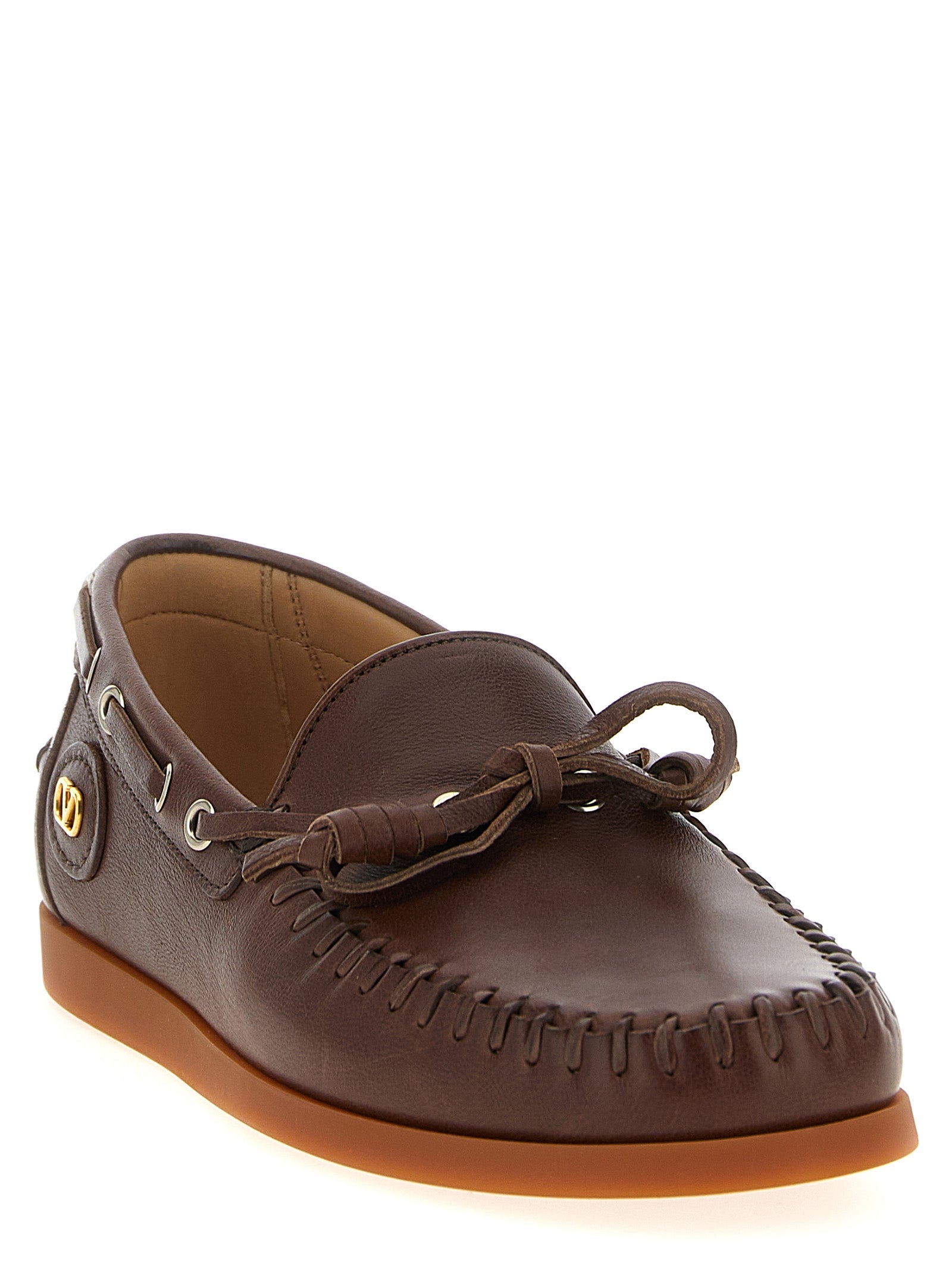 Valentino Garavani Brown Buffalo Leather Moccassin Valentino Garavani