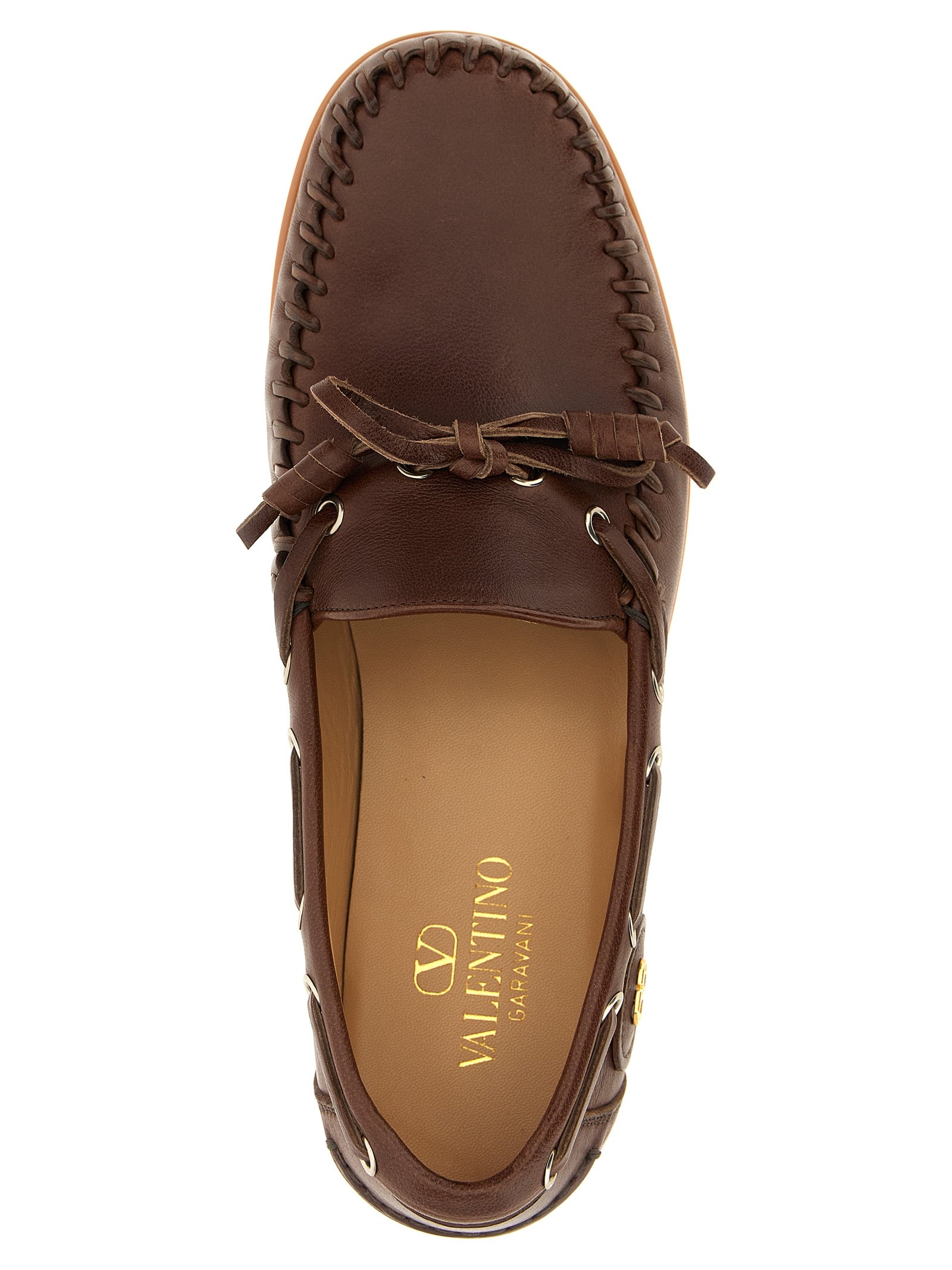 Valentino Garavani Brown Buffalo Leather Moccassin Valentino Garavani