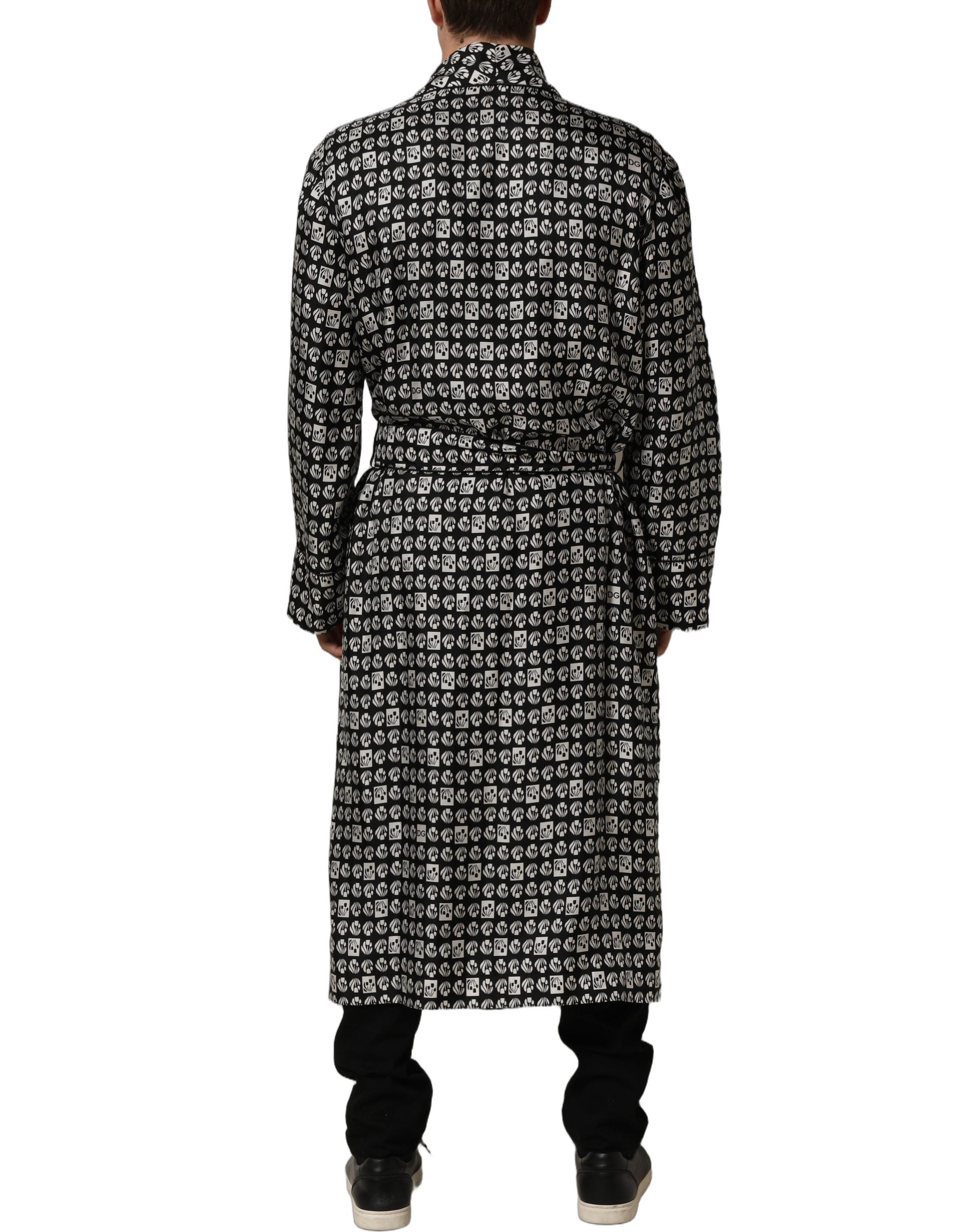 Dolce & Gabbana Black White Silk Men Wrap Robe Coat Jacket Dolce & Gabbana