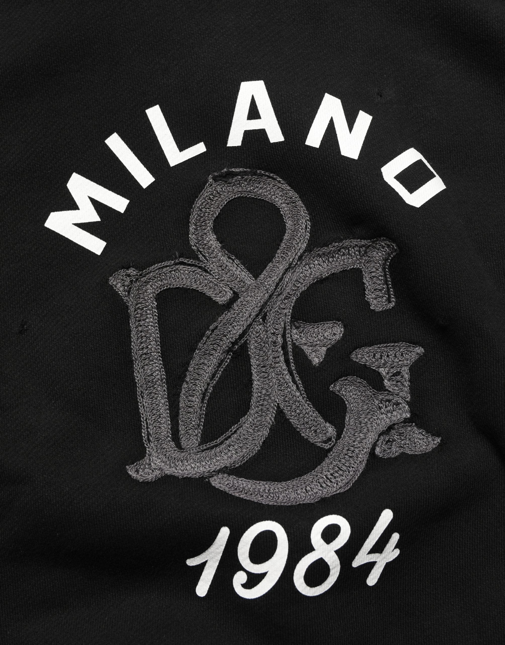 Dolce & Gabbana Black Cotton Milano1984 Print Hoodie Sweater Dolce & Gabbana