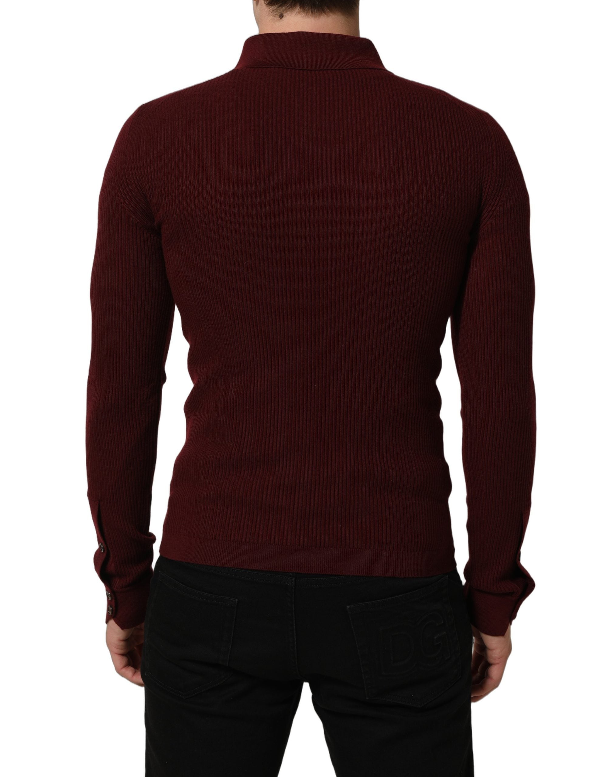 Dolce & Gabbana Burgundy Wool Button Down Cardigan Sweater Dolce & Gabbana