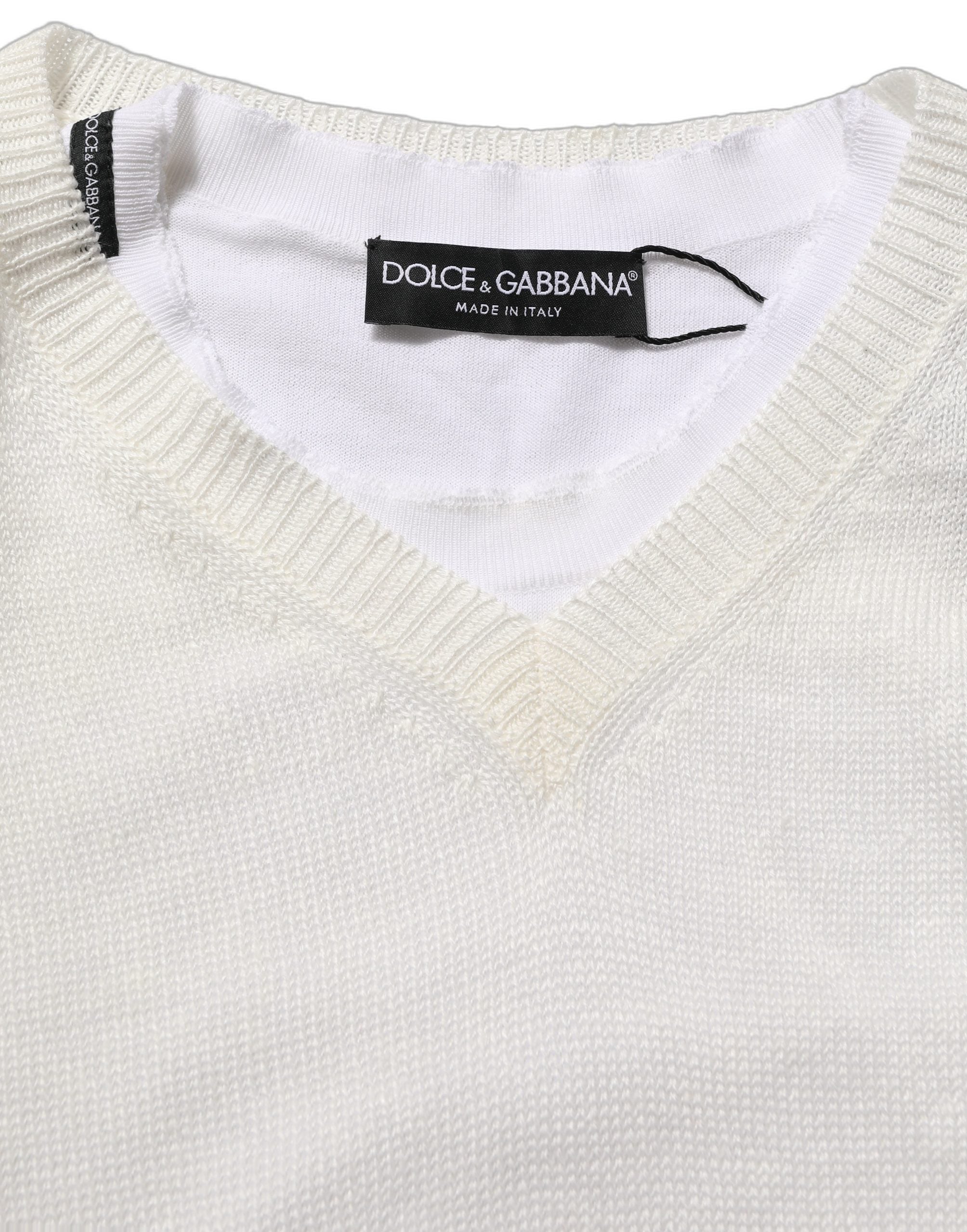 Dolce & Gabbana White Flax CrewNeck Layered Pullover Sweater Dolce & Gabbana