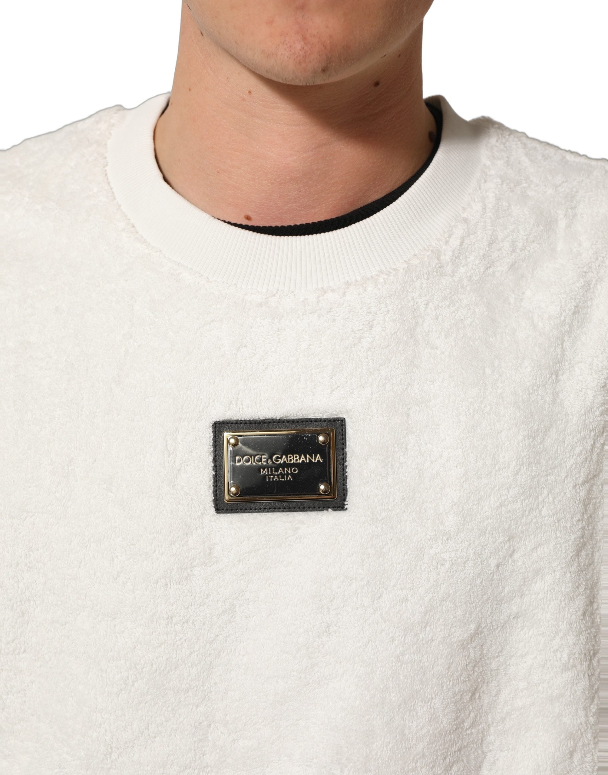 Dolce & Gabbana White LogoPlaque CrewNeck Sweatshirt Sweater Dolce & Gabbana