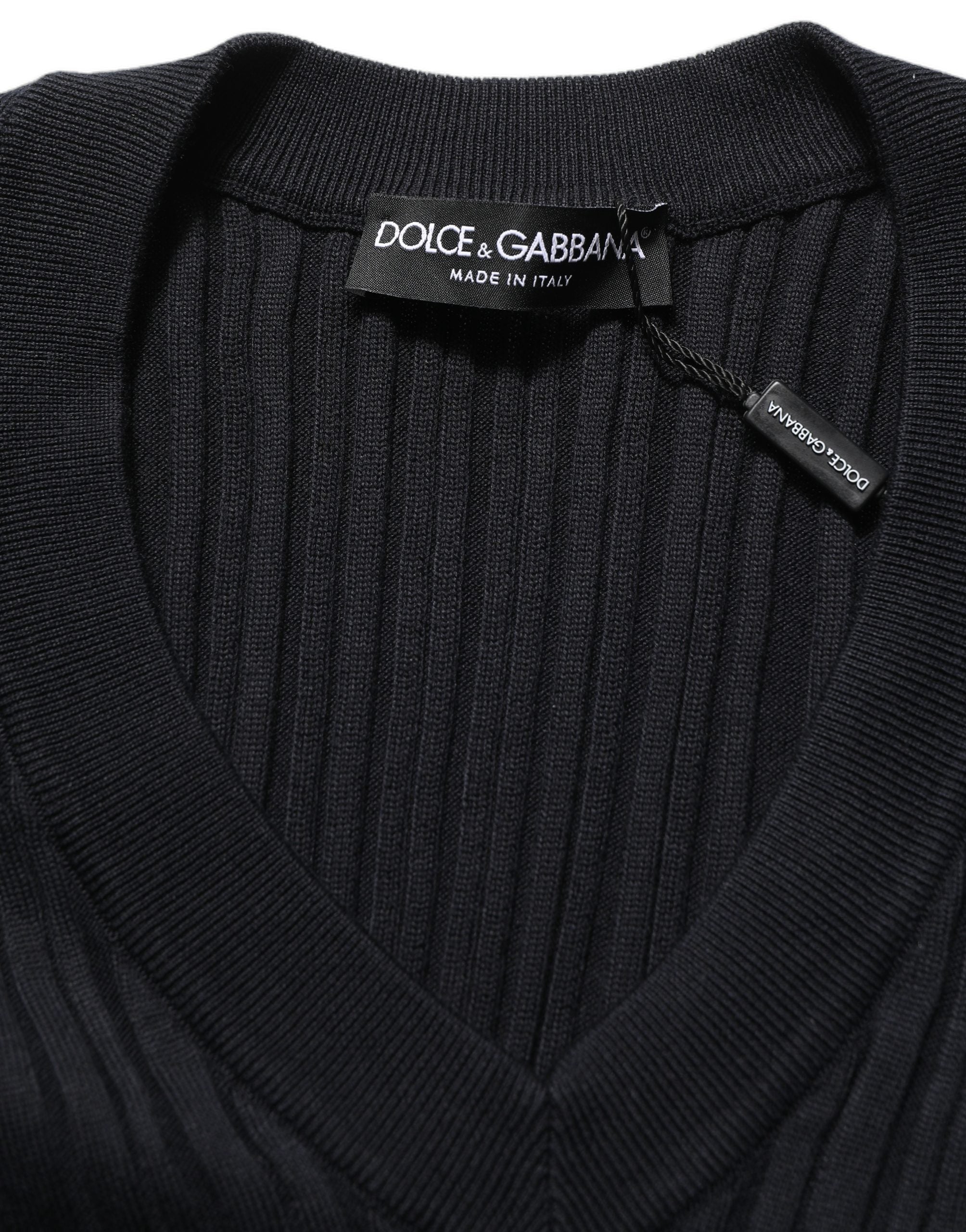 Dolce & Gabbana Black Silk Blend V-neck Pullover Men Sweater Dolce & Gabbana
