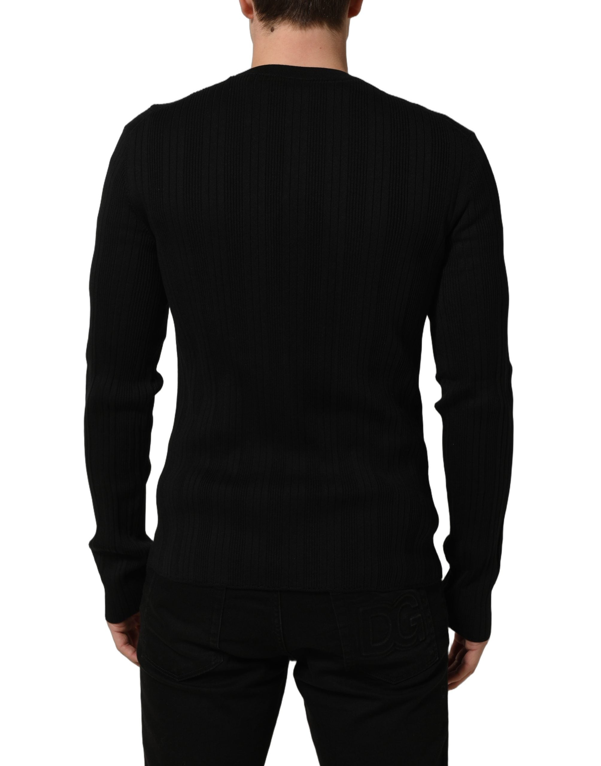 Dolce & Gabbana Black Silk Blend Henley Pullover Men Sweater Dolce & Gabbana