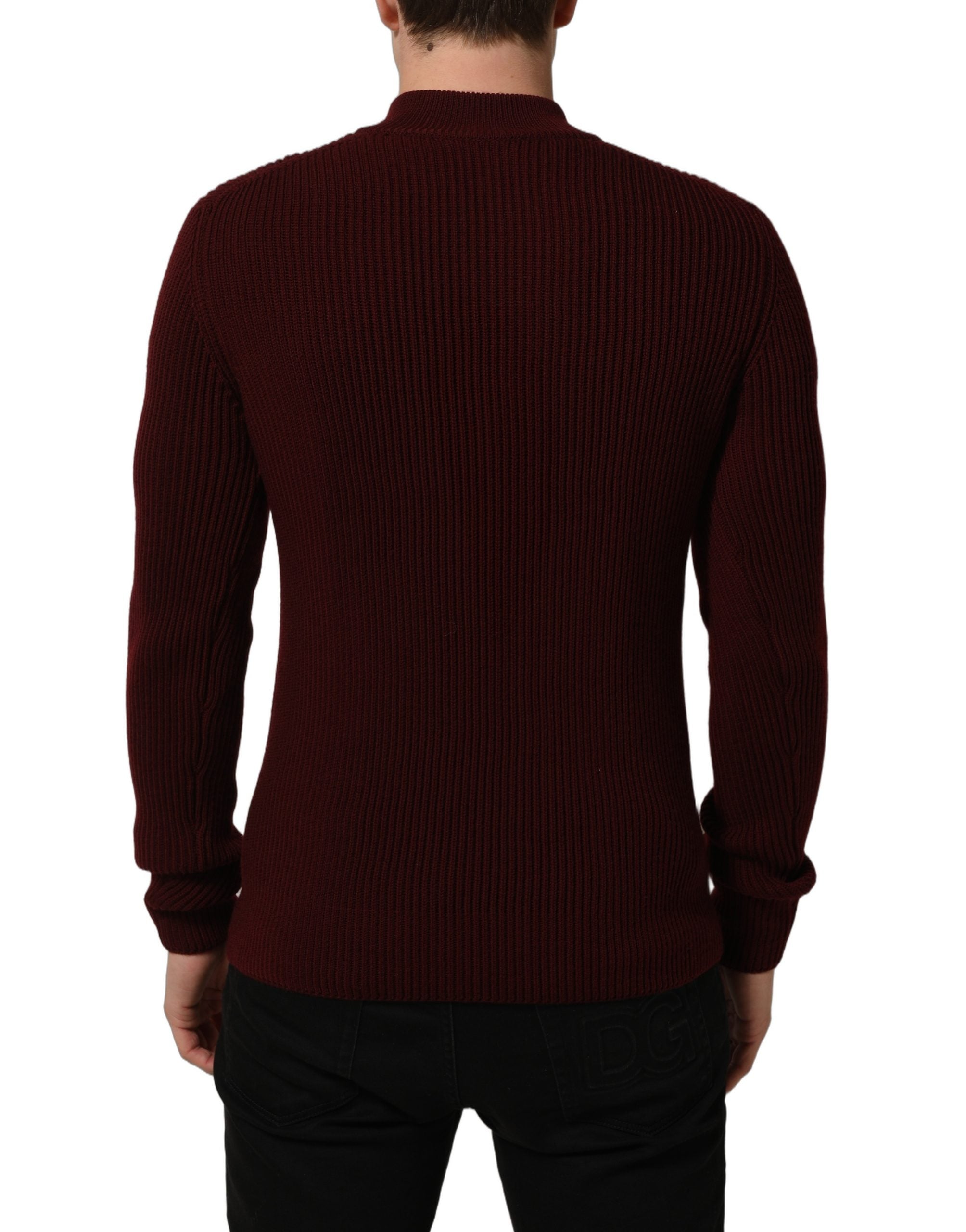 Dolce & Gabbana Burgundy Wool Half Zip Men Pullover Sweater Dolce & Gabbana