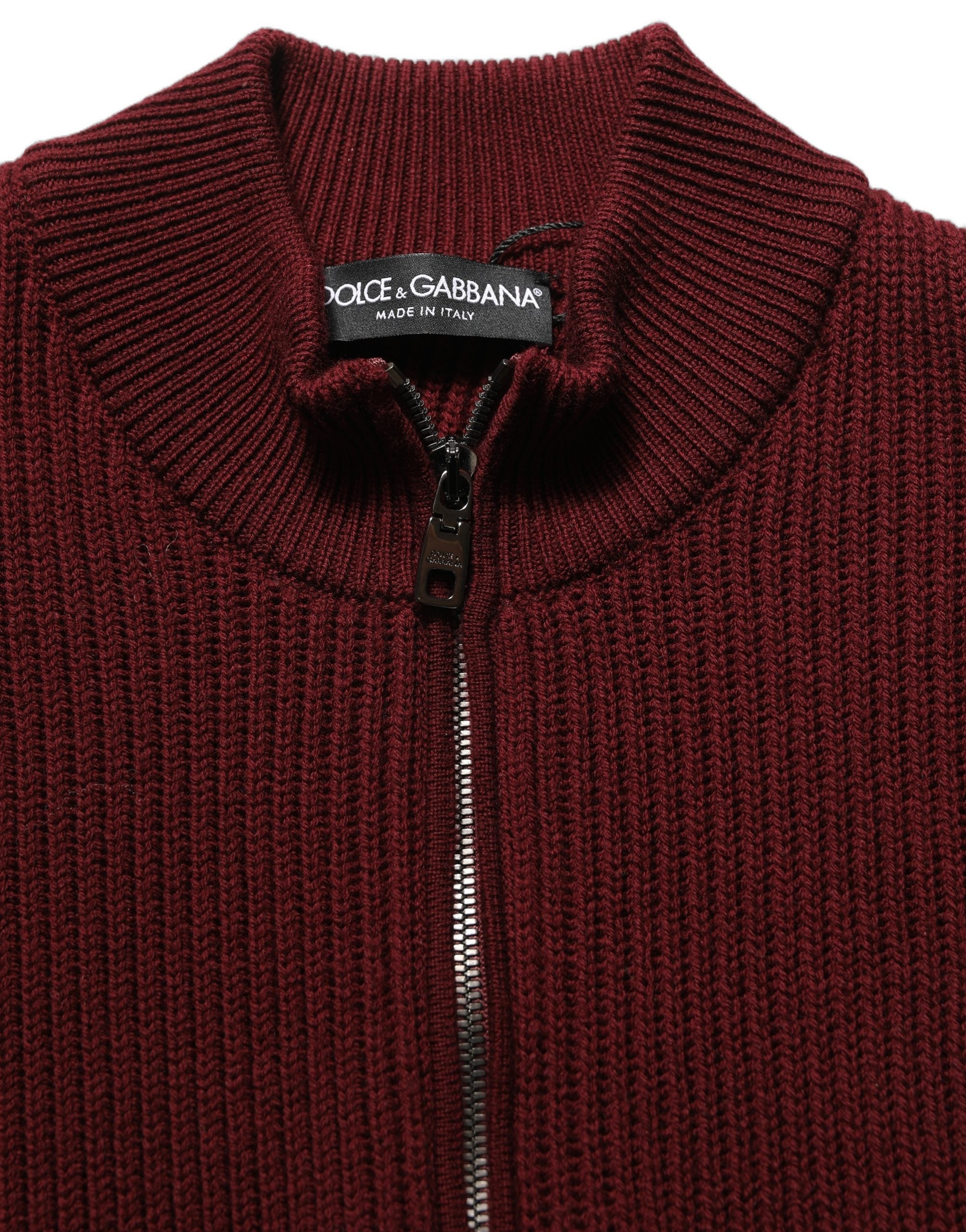 Dolce & Gabbana Burgundy Wool Half Zip Men Pullover Sweater Dolce & Gabbana