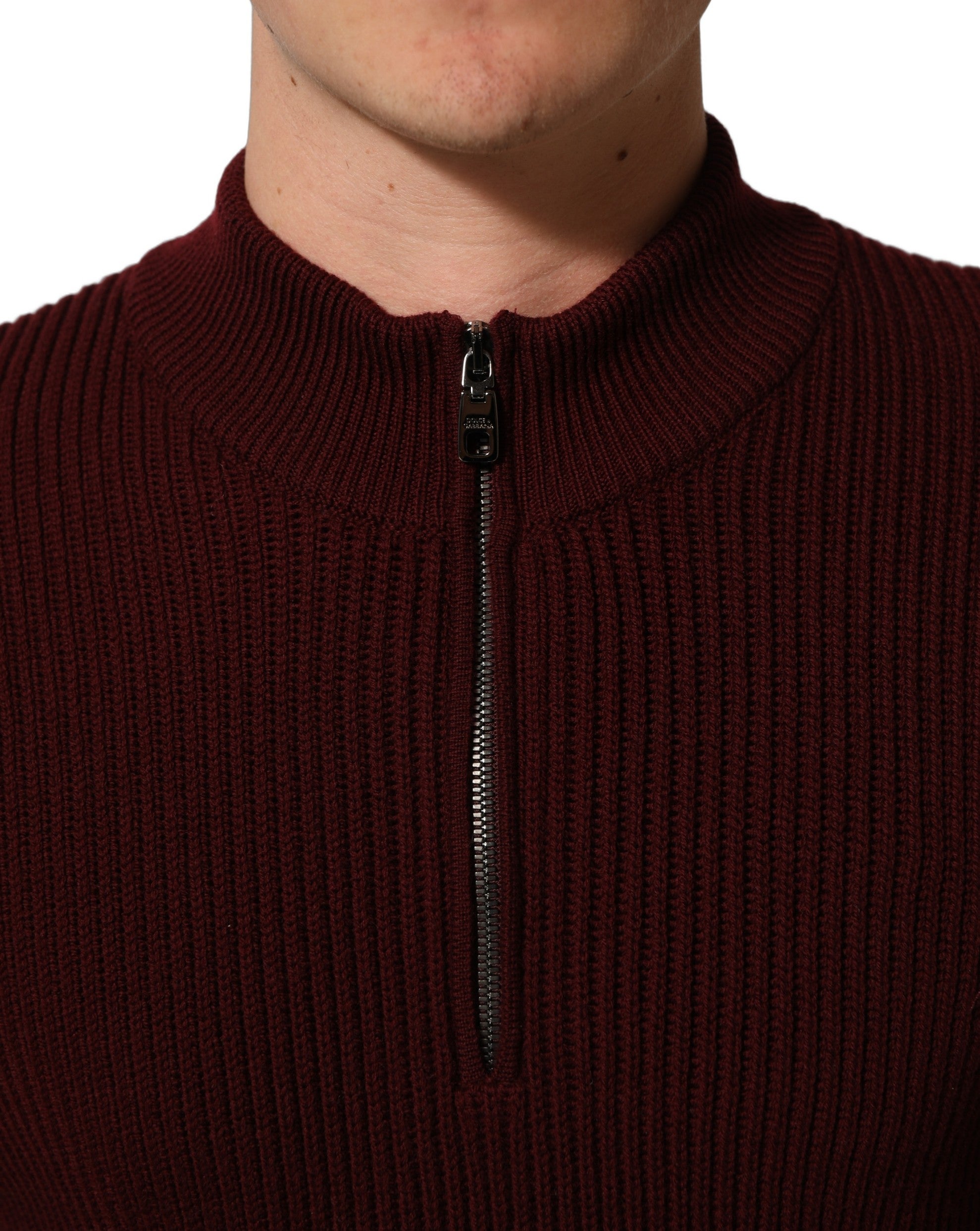 Dolce & Gabbana Burgundy Wool Half Zip Men Pullover Sweater Dolce & Gabbana