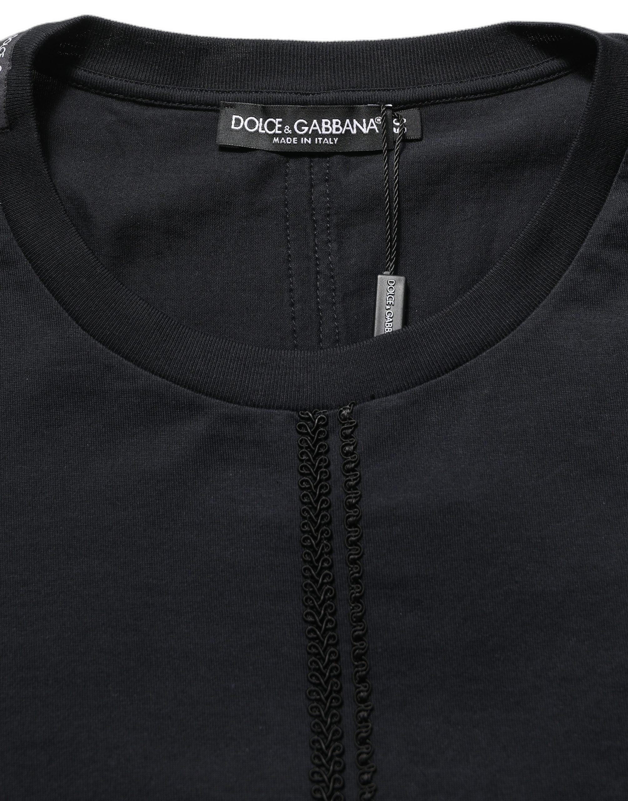 Dolce & Gabbana Dark Blue Cotton Round Neck Pullover Sweater Dolce & Gabbana