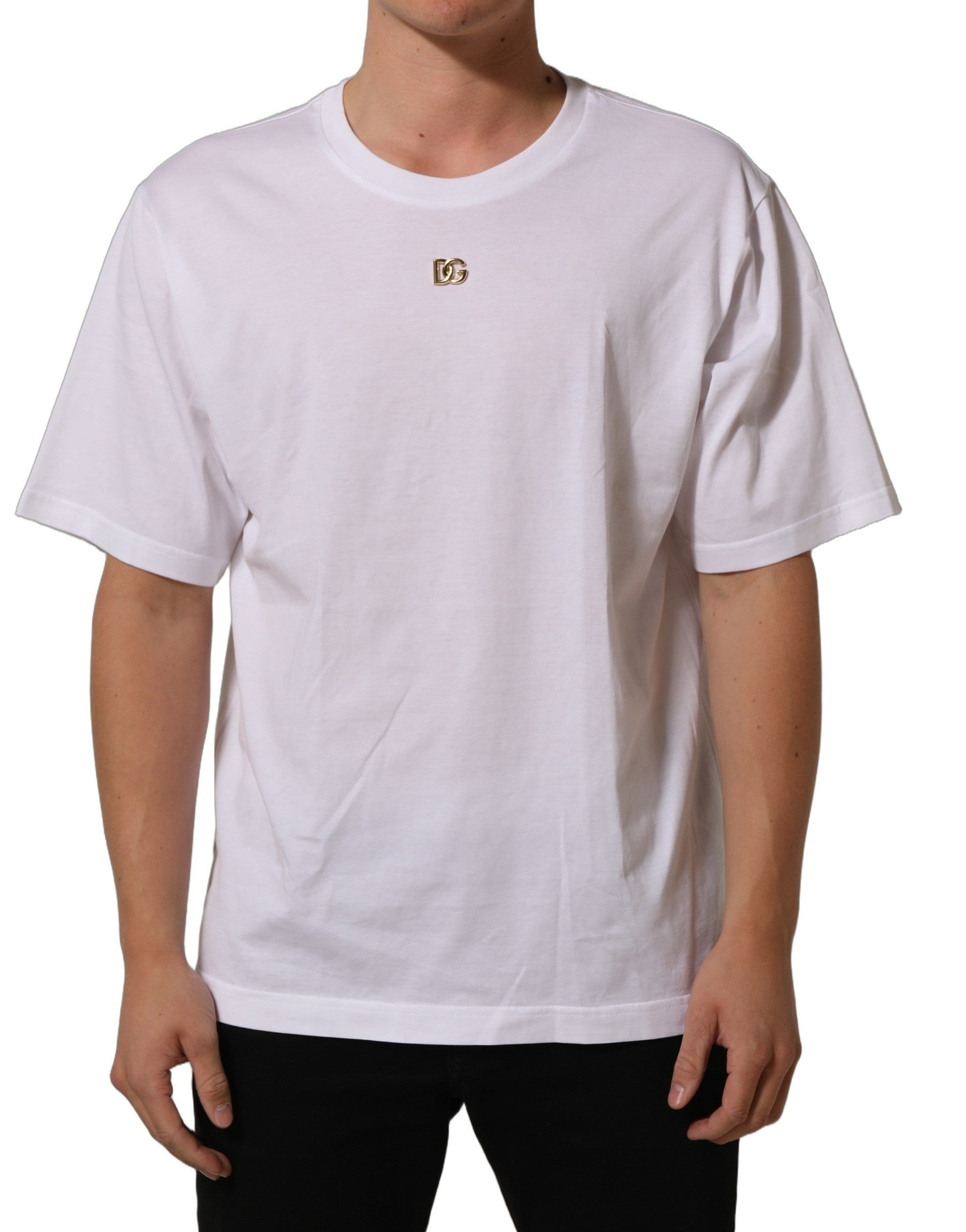Dolce & Gabbana White Metal DG Logo Short Sleeves T-shirt Dolce & Gabbana
