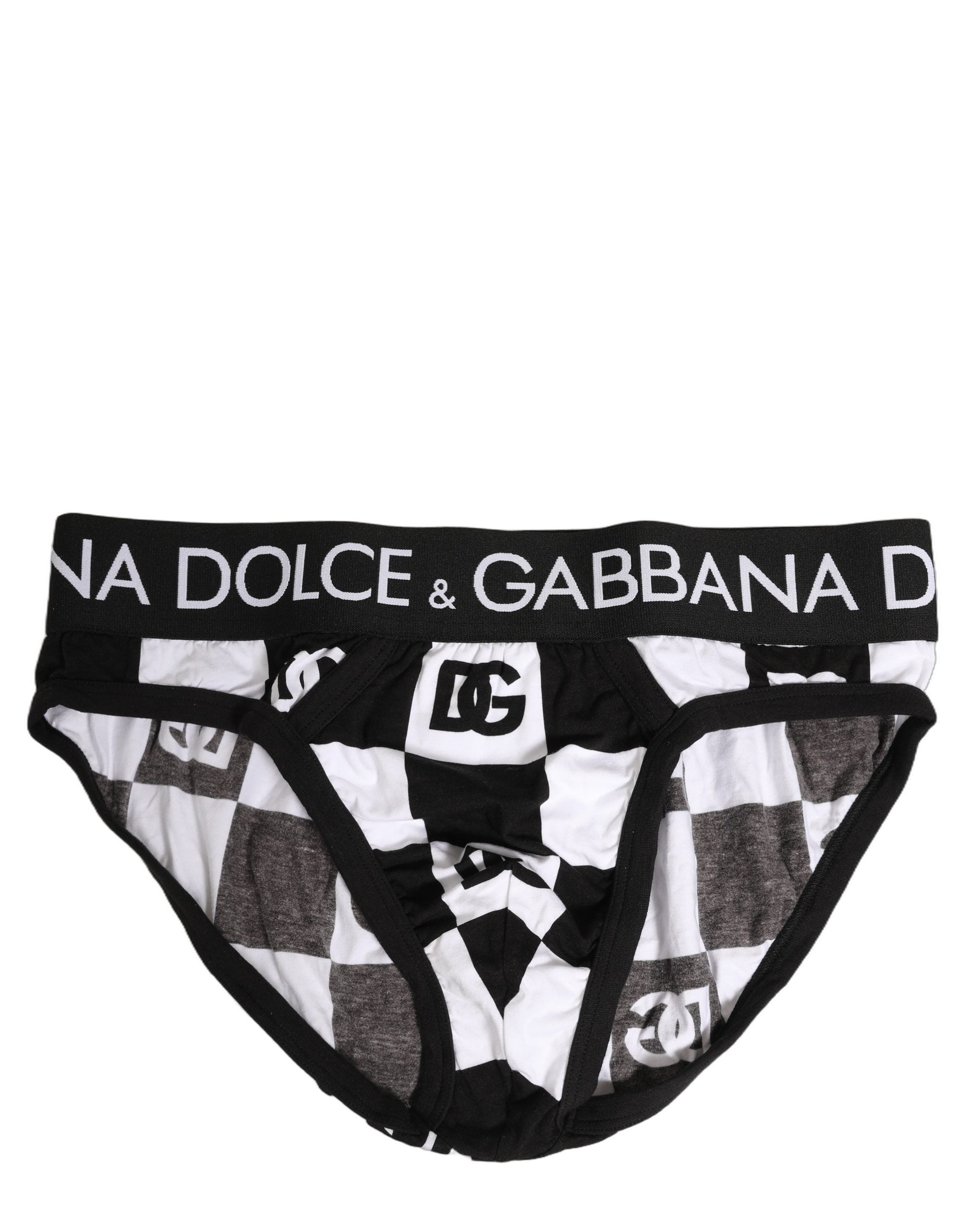 Dolce & Gabbana Black White Logo Checkered Midi Brief Underwear Dolce & Gabbana