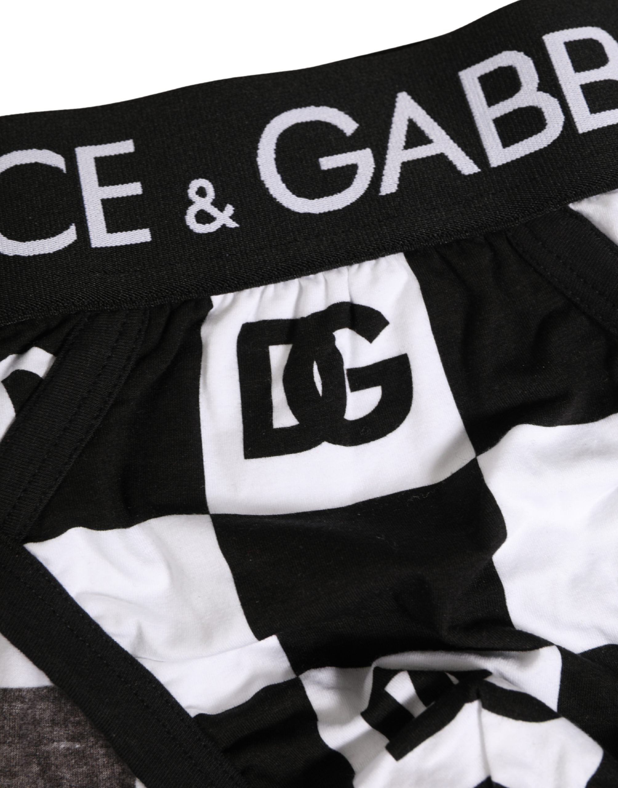 Dolce & Gabbana Black White Logo Checkered Midi Brief Underwear Dolce & Gabbana