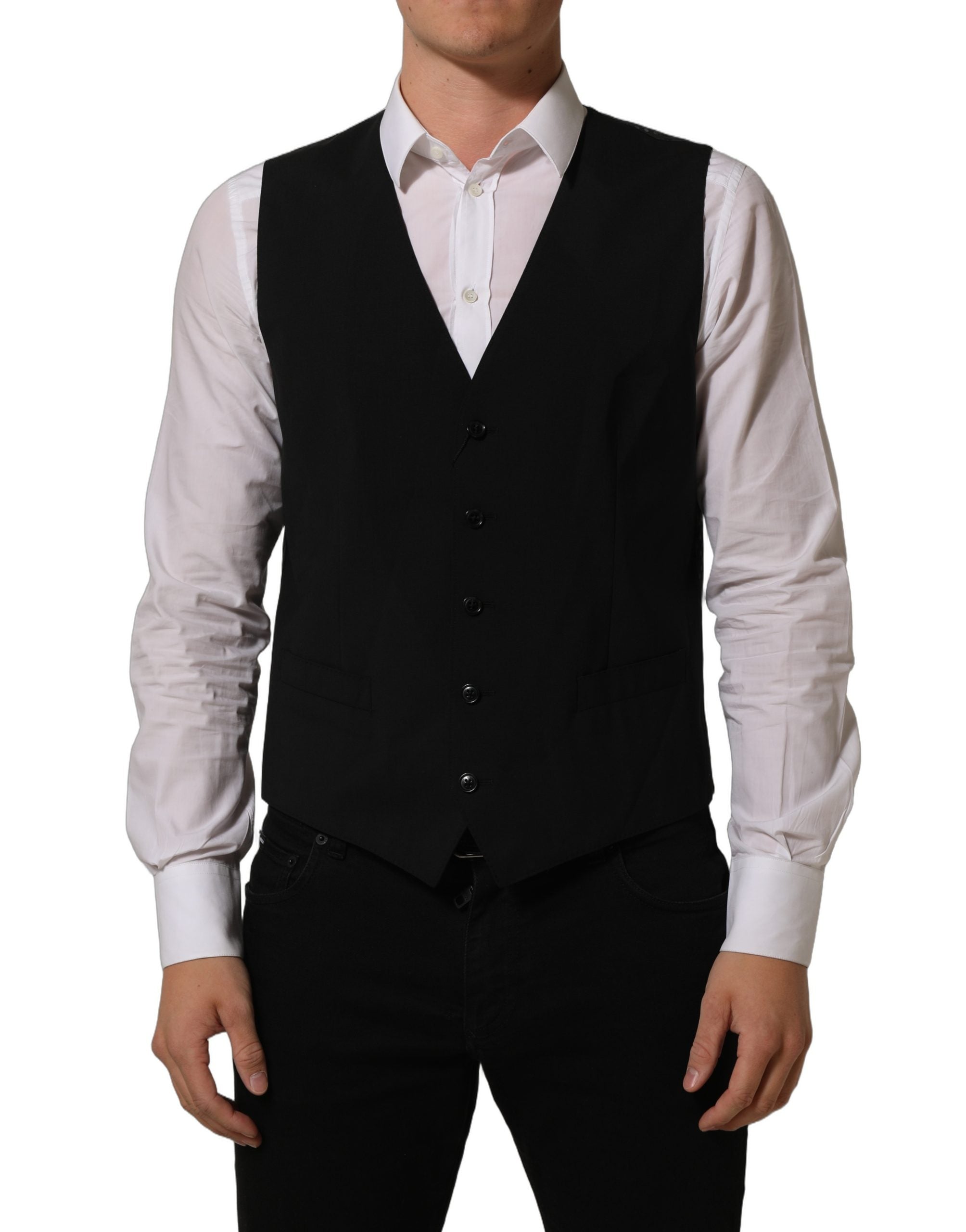 Dolce & Gabbana Black Wool Stretch Waistcoat Formal Dress Vest Dolce & Gabbana