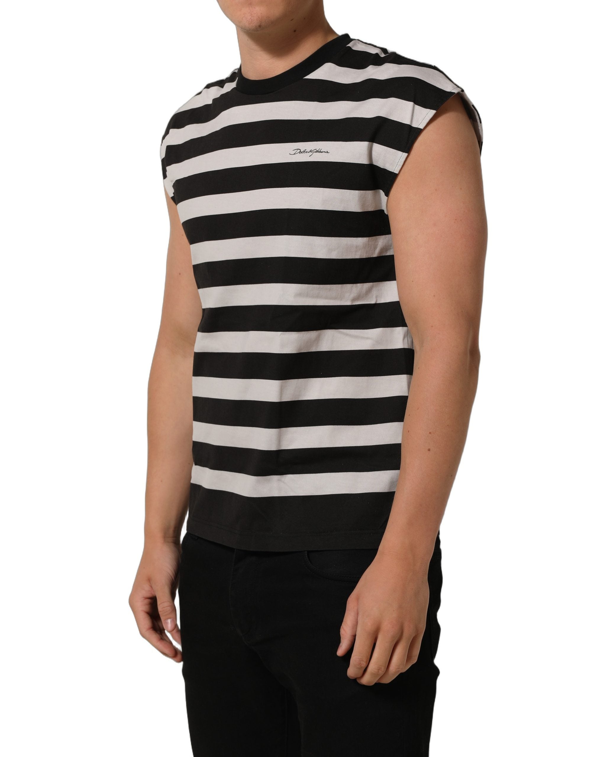 Dolce & Gabbana Black White Stripes Cotton Sleeveless T-shirt Dolce & Gabbana