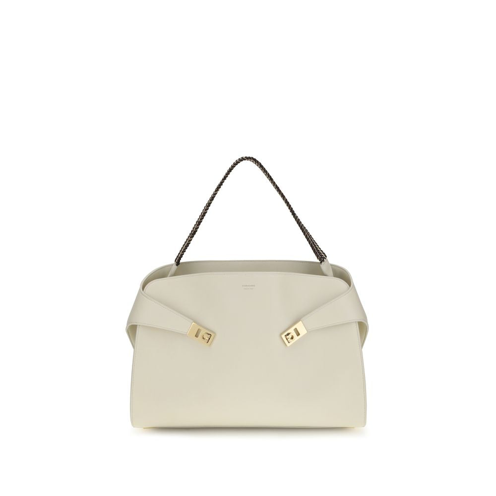 Ferragamo Beige Calf Leather Bos Taurus Shoulder Bag Ferragamo